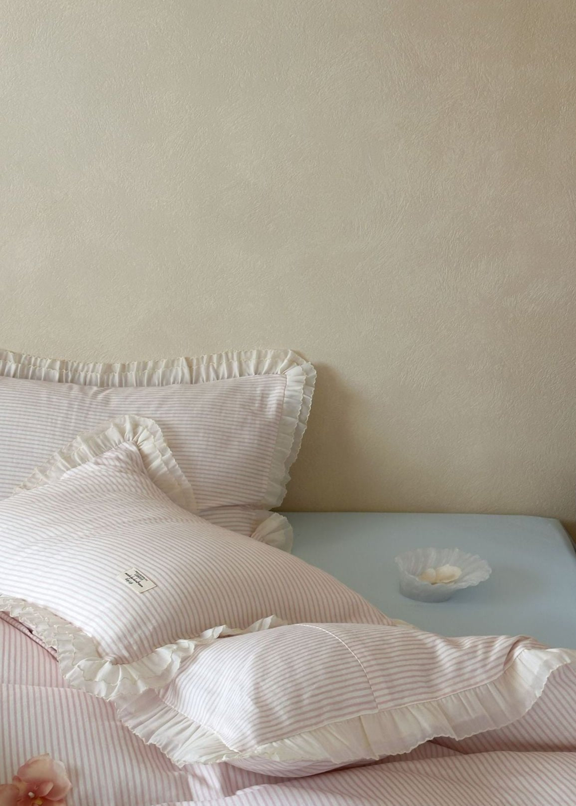 Mabel Lace Double Gauze Striped Bedding Set / Blue