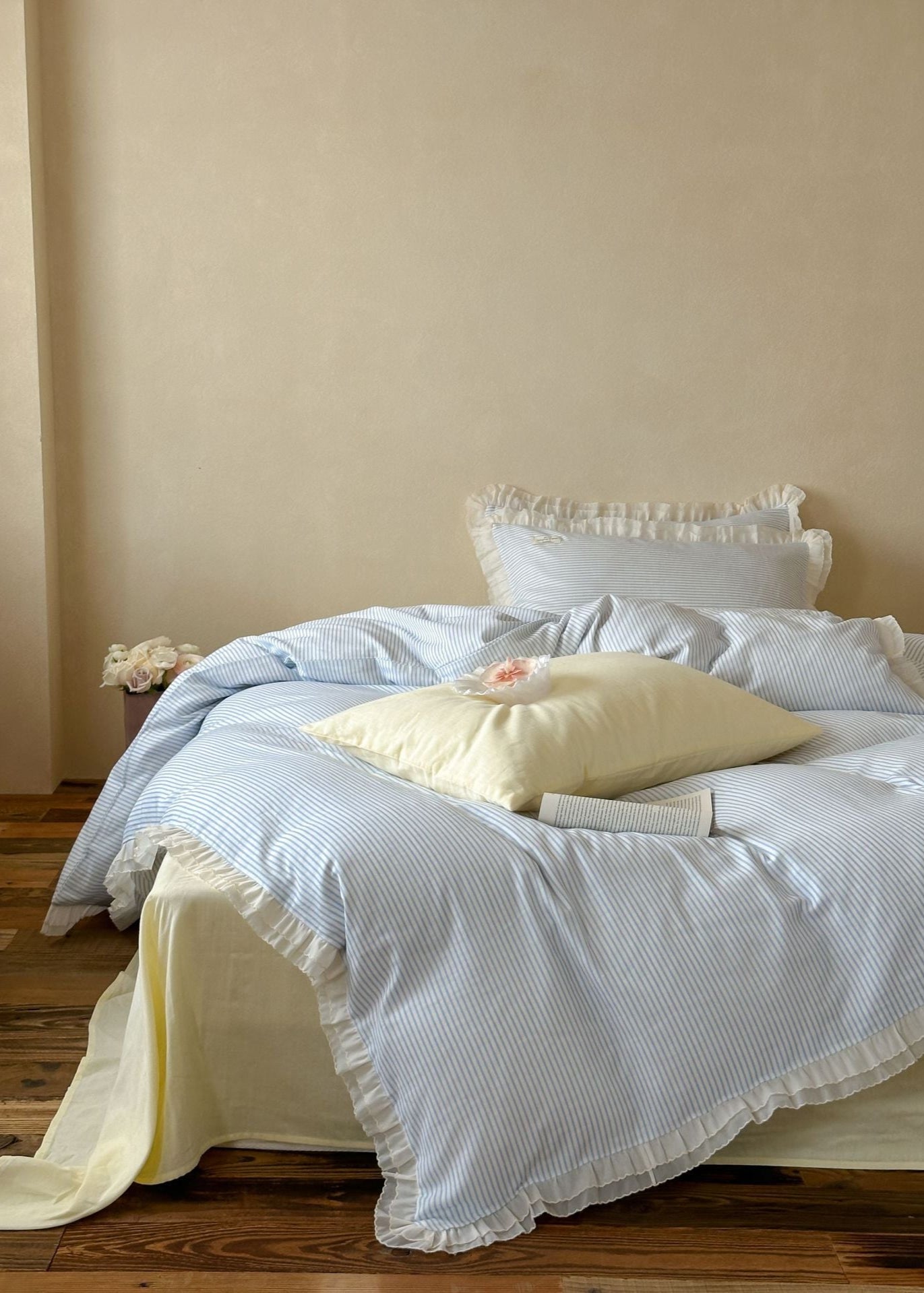 Mabel Lace Double Gauze Striped Bedding Set / Pink
