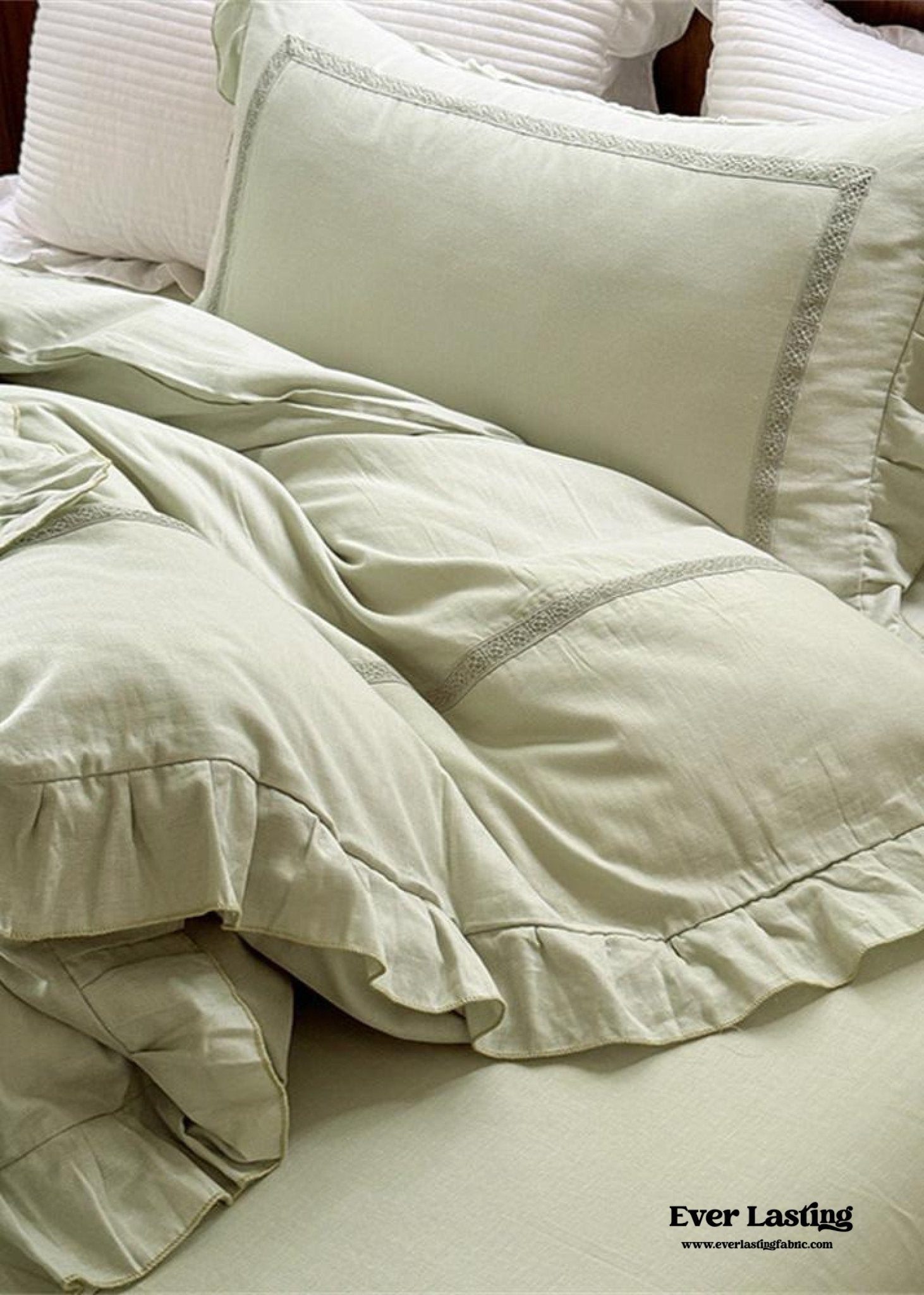 Madeleine Lace Double Gauze Ruffle Bedding Set / Green