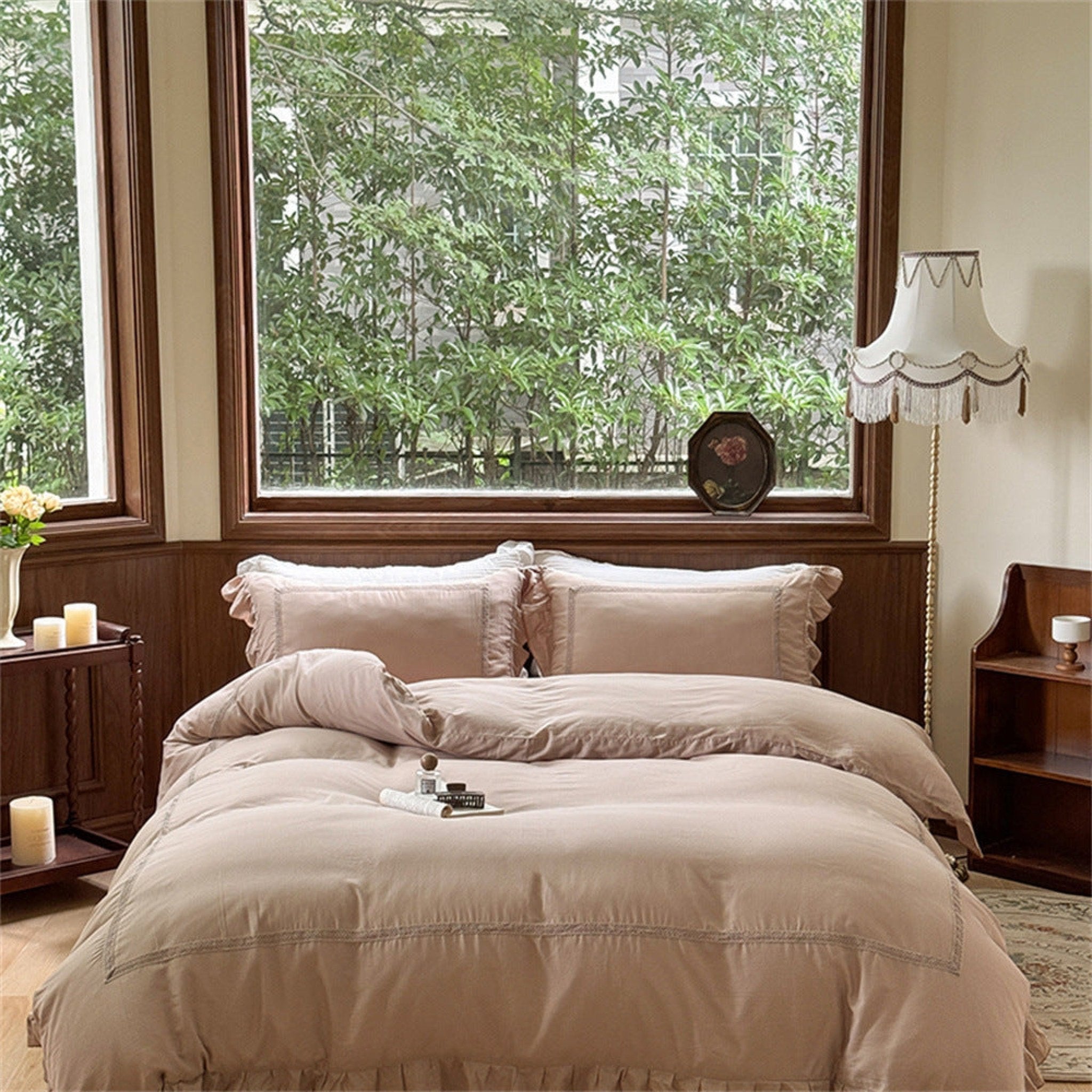 Madeleine Lace Double Gauze Ruffle Bedding Set / Green