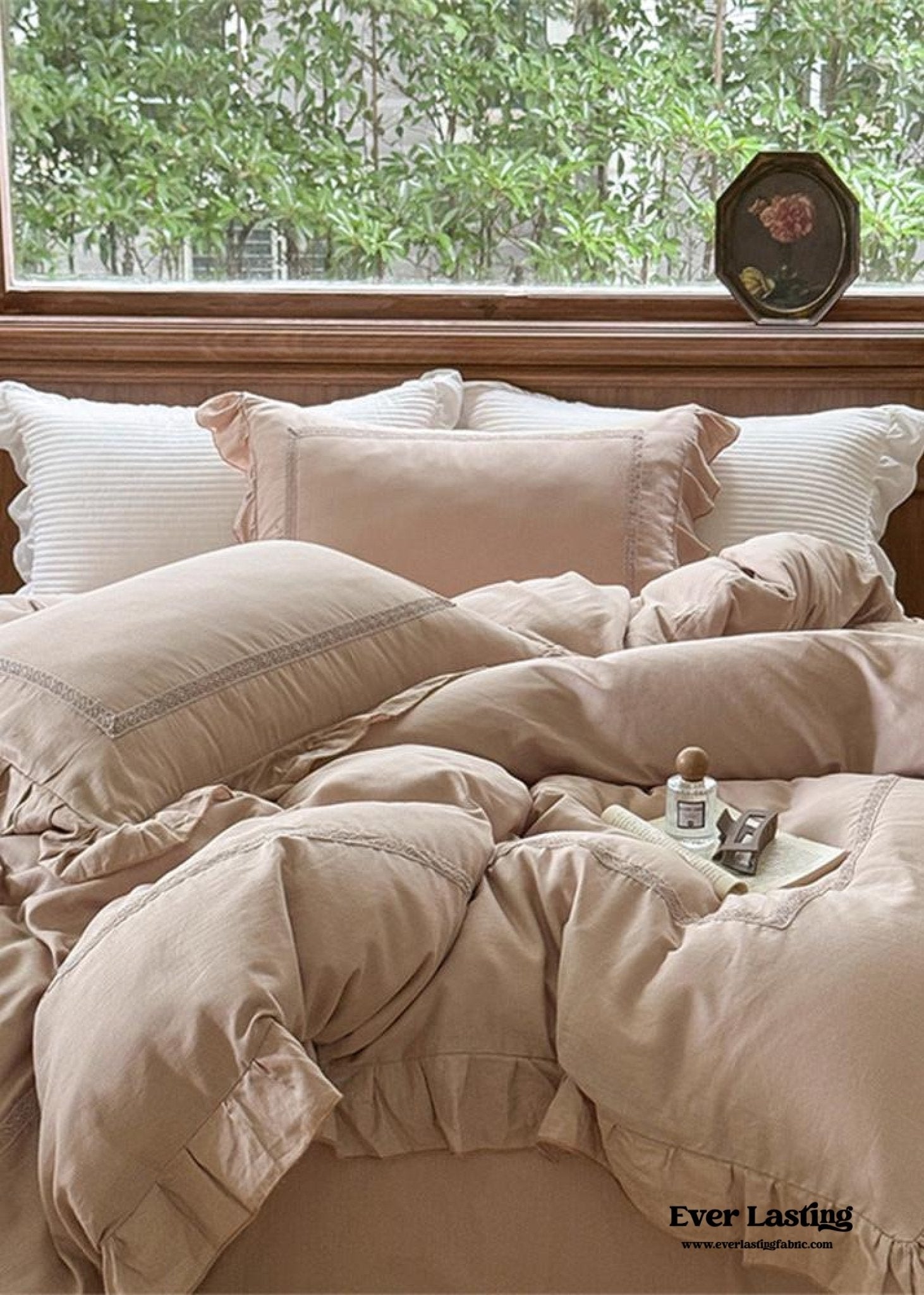 Madeleine Lace Double Gauze Ruffle Bedding Set / Green