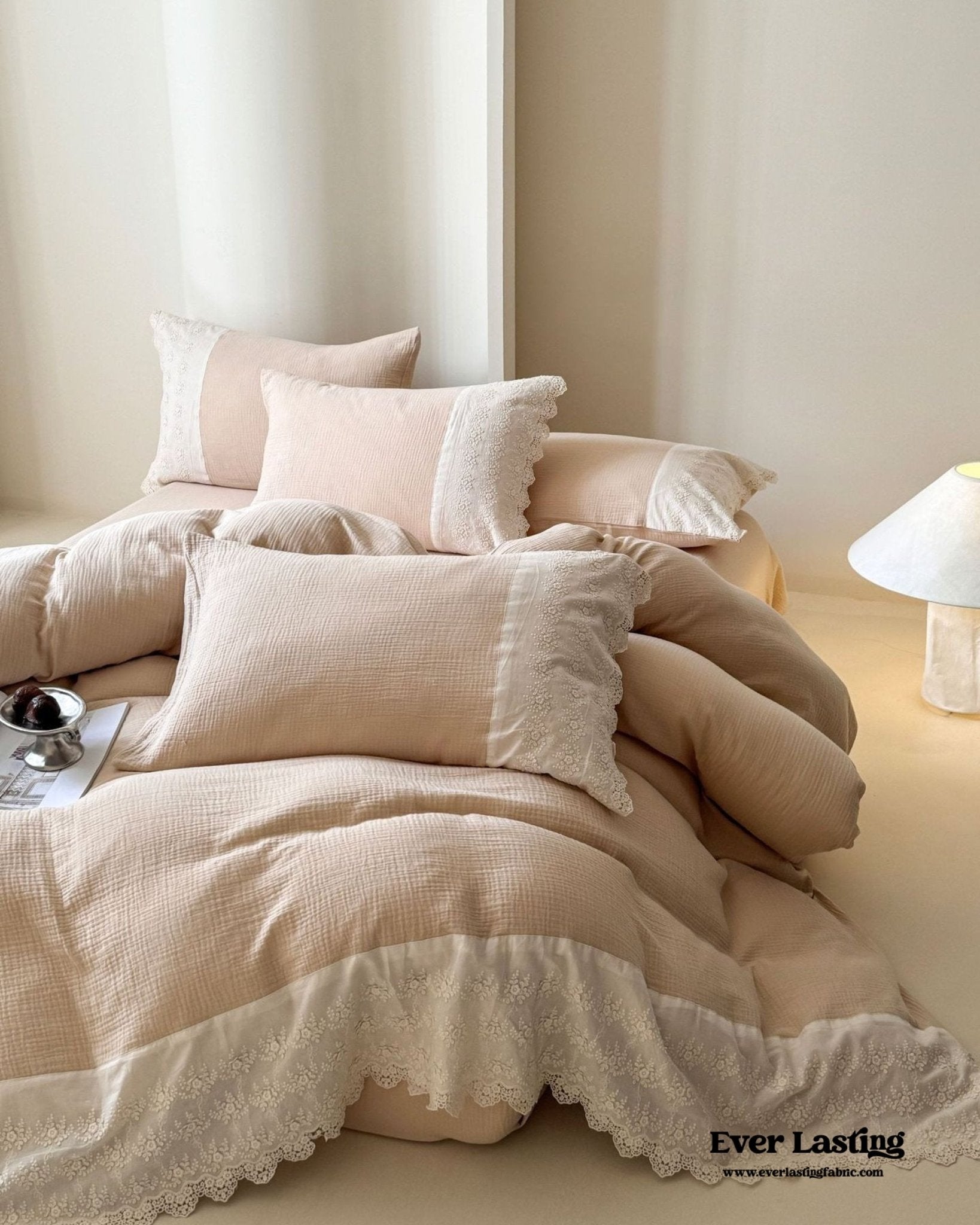 Margaux Lace Double Gauze Bedding Set / Pastel Pink