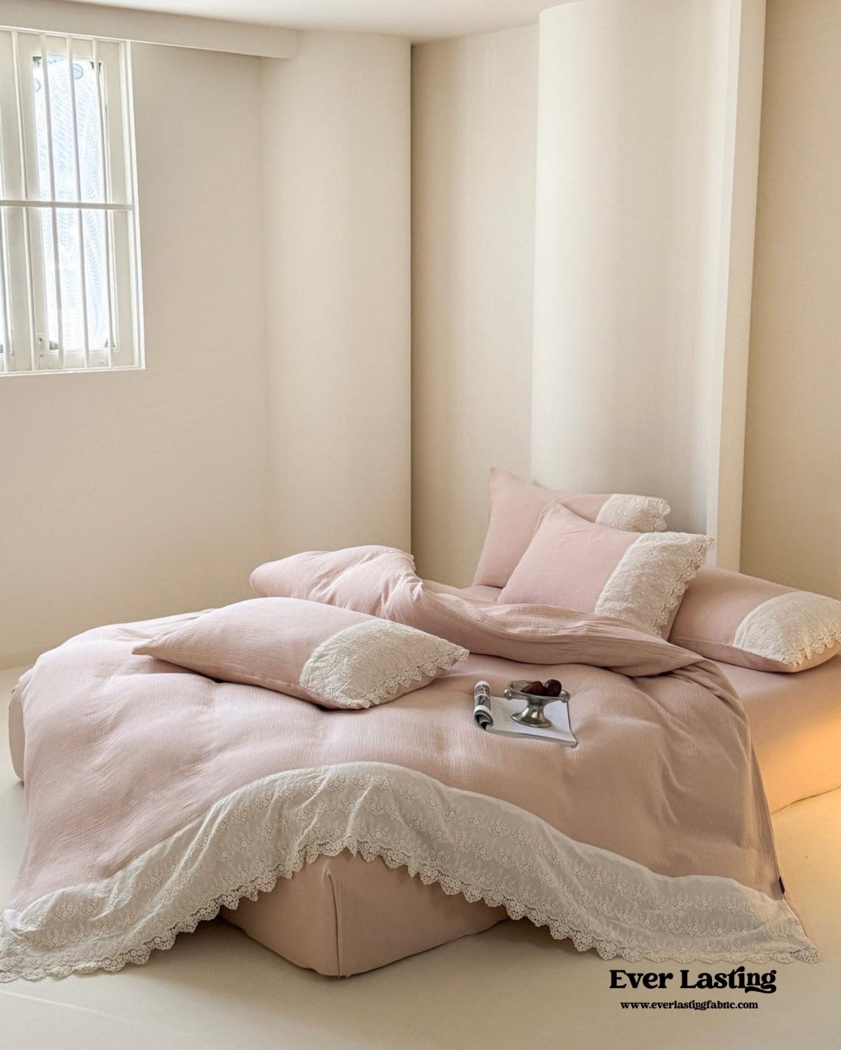 Margaux Lace Double Gauze Bedding Set / Pastel Pink
