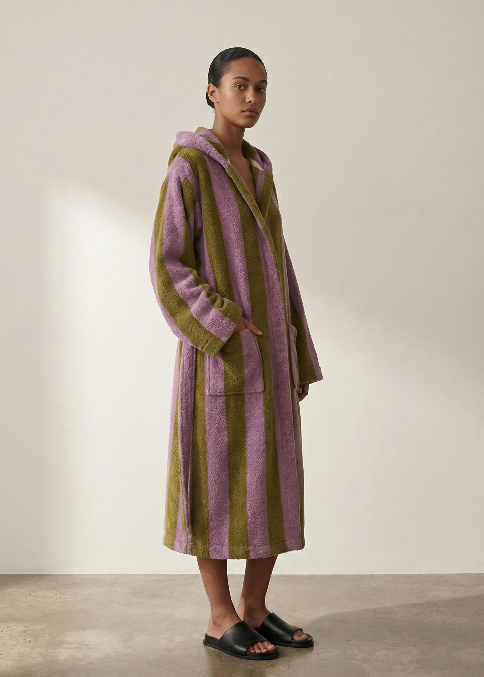 Modern Striped Cotton Bathrobe Set / Purple
