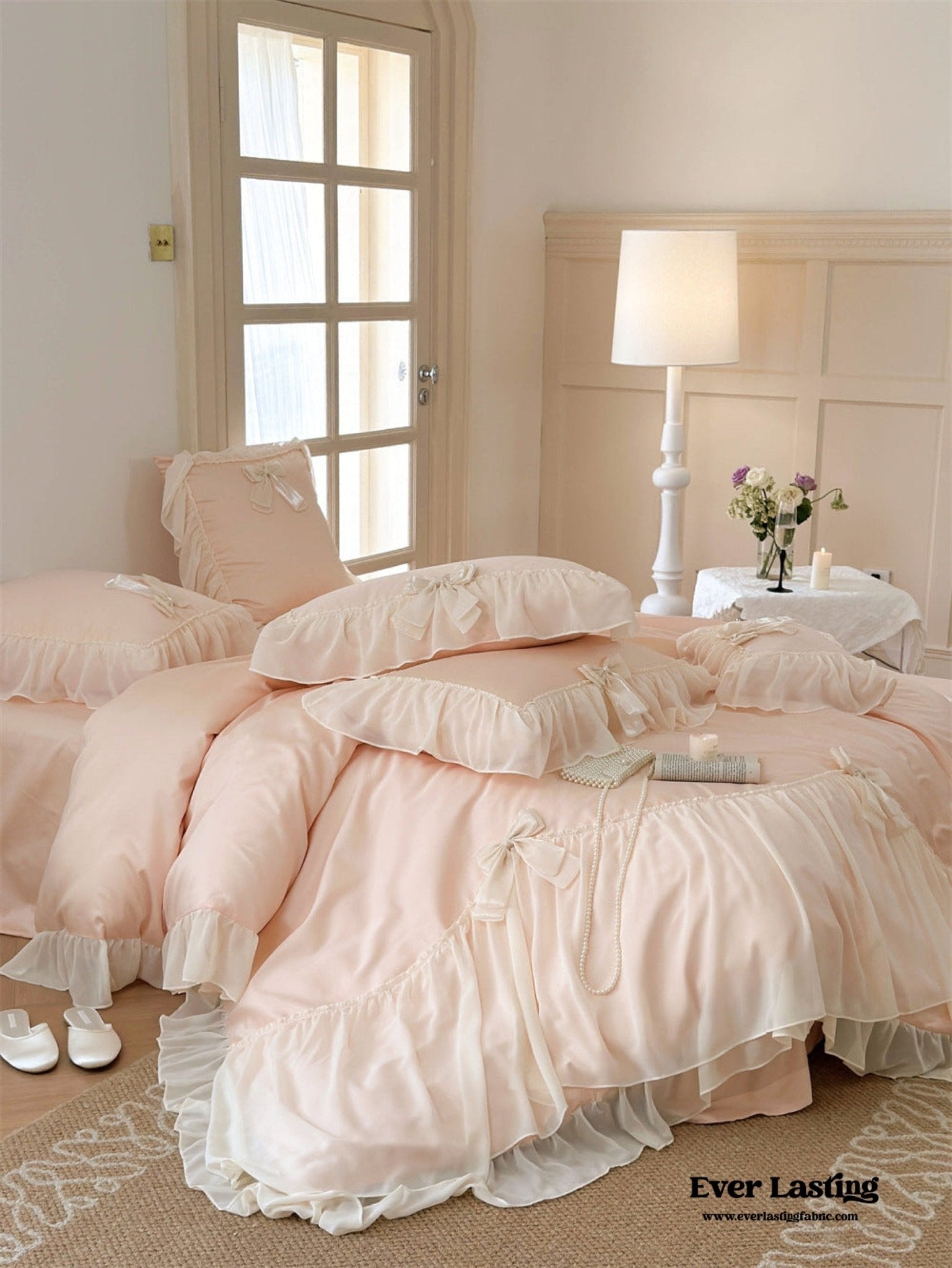 Ribbon Bow Airy Lace Bedding Set / Blue