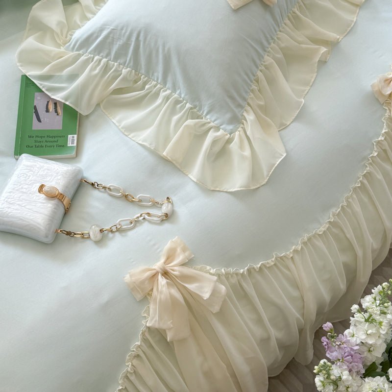 Ribbon Bow Airy Lace Bedding Set / Blue