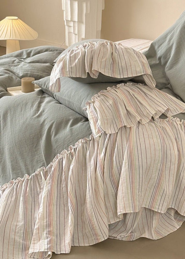Savannah Lace Ruffle Double Gauze Bedding Set / Gray
