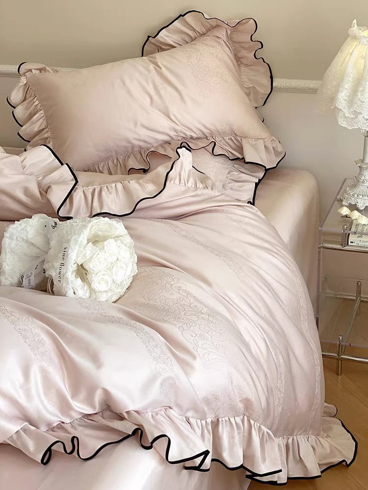 Silky Ruffle Bedding Set / Rust Pink