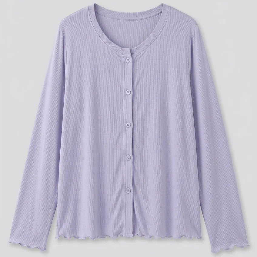 Solid Ruffle V Tank and Long Pants with Cardigan Modal Pajama Set