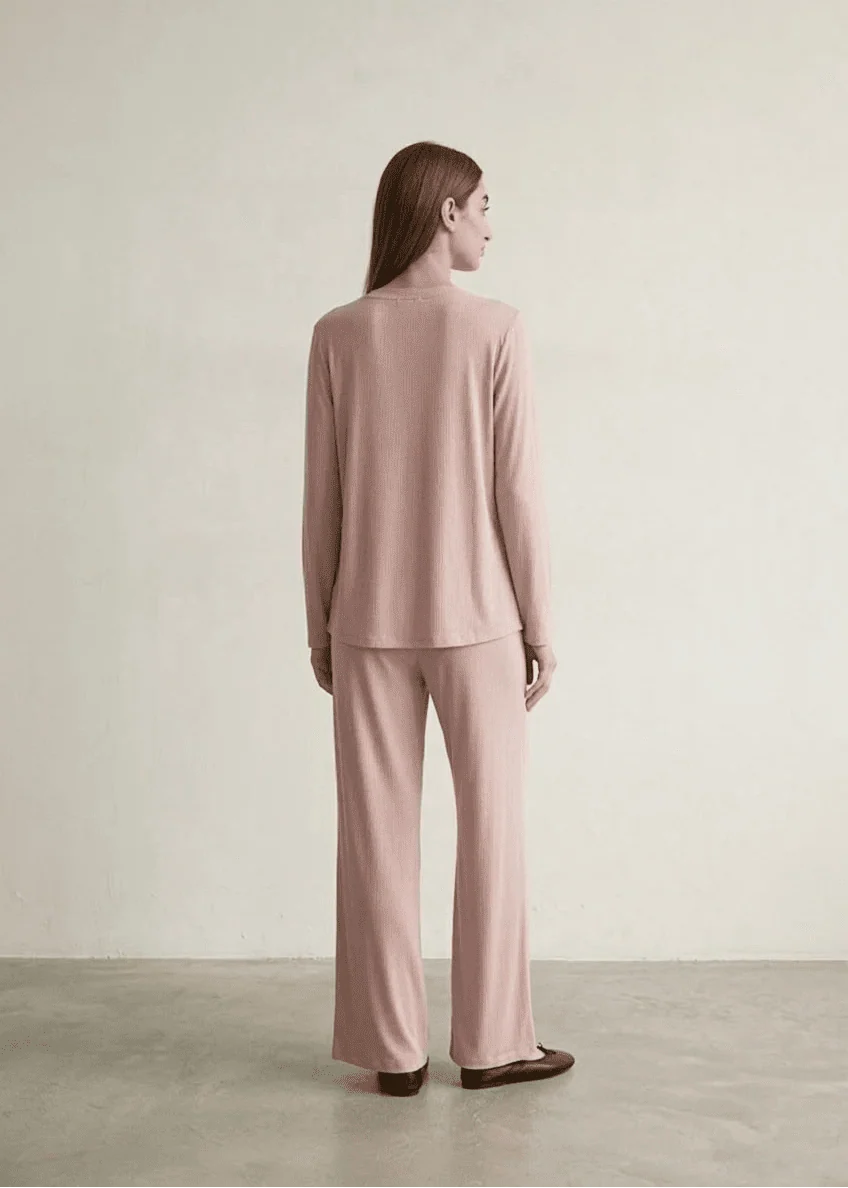 Solid Ruffle V Tank and Long Pants with Cardigan Modal Pajama Set