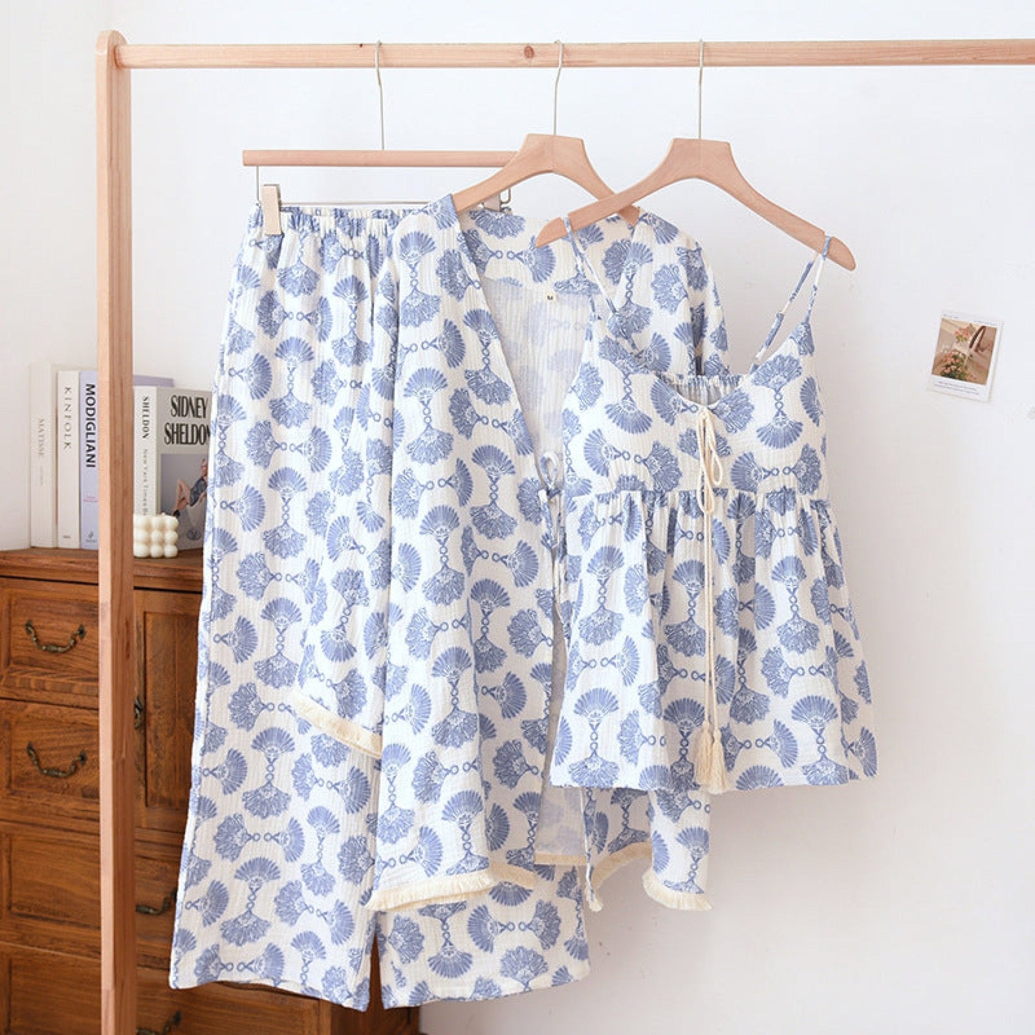 Tassel Tank Cardigan and Long Pants Pajama Set