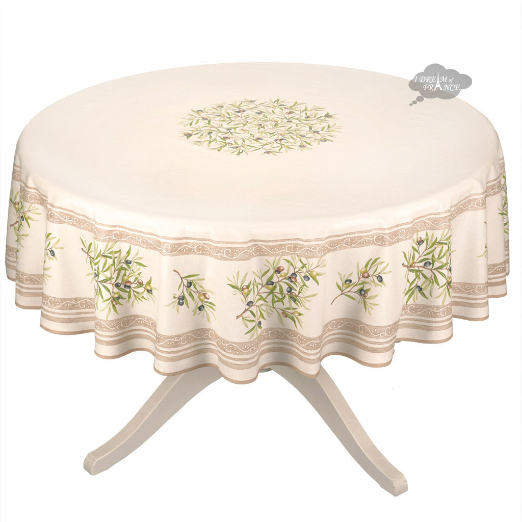 70" Round Clos des Oliviers Cream French Tablecloths by Label France - Coated or Not Coated