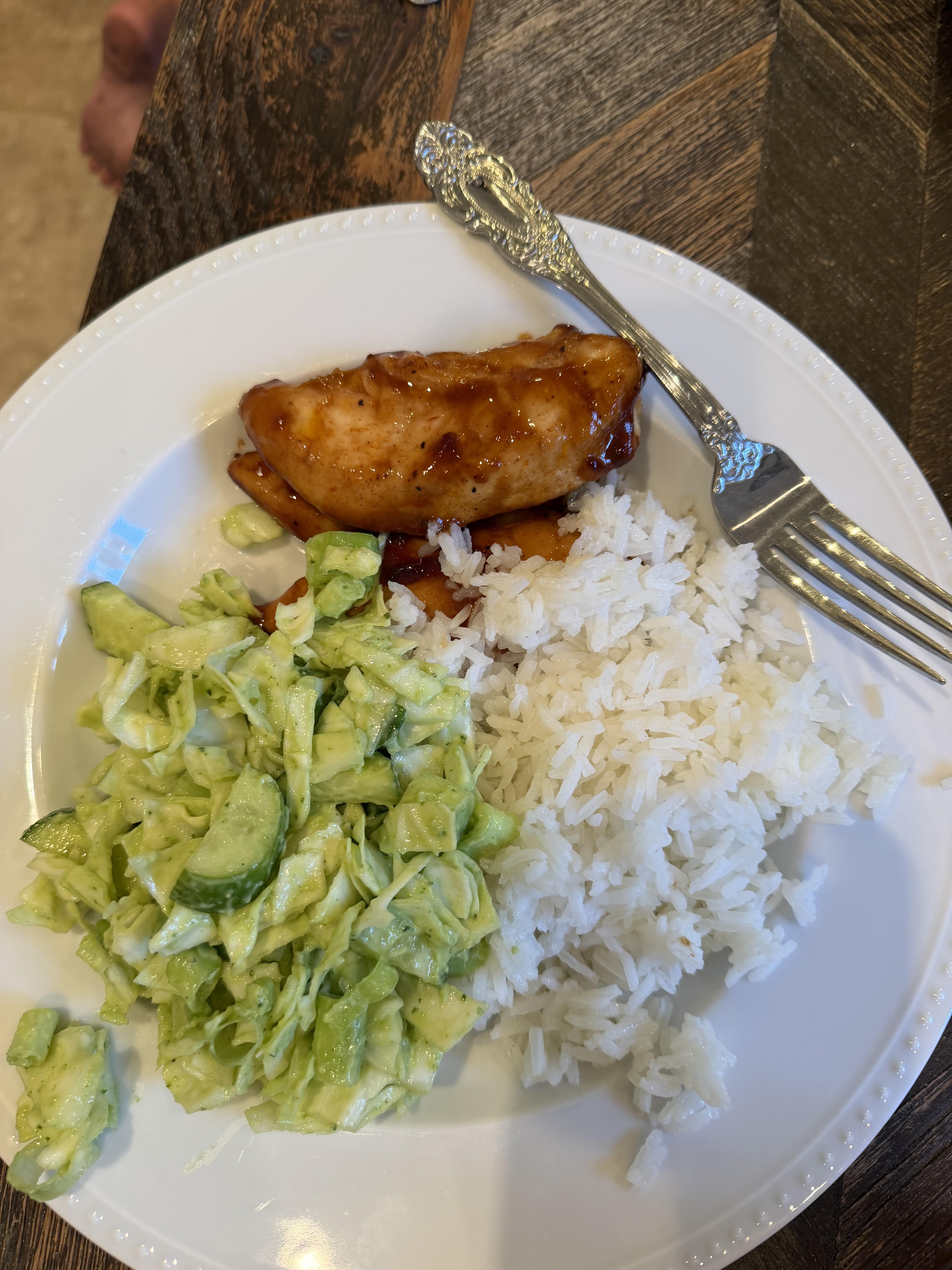 Lorissa’s Barbecue Chicken with Green Goddess Salad & Rice