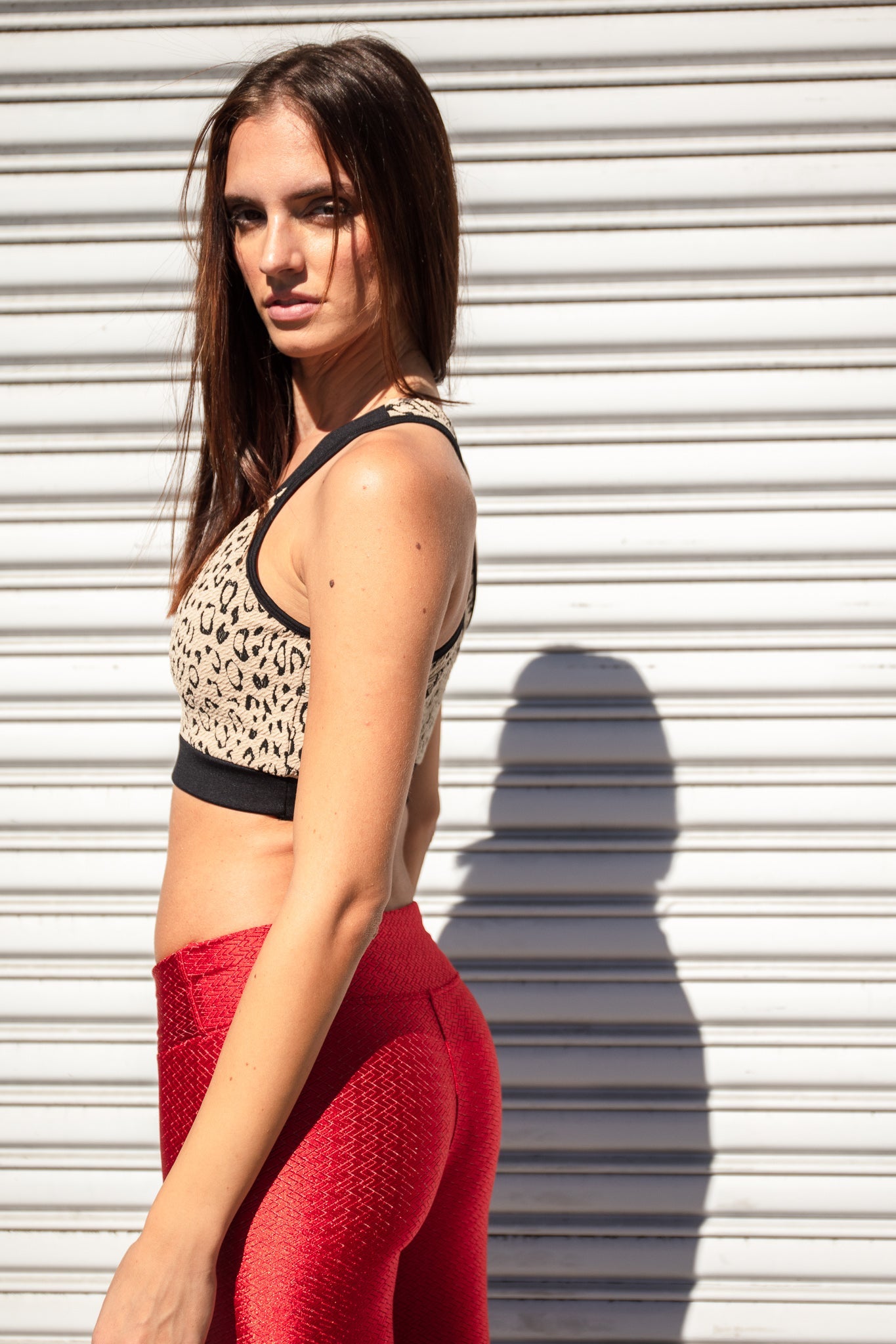 Jacquard Leopard Sports Bra Top | Nude and Black