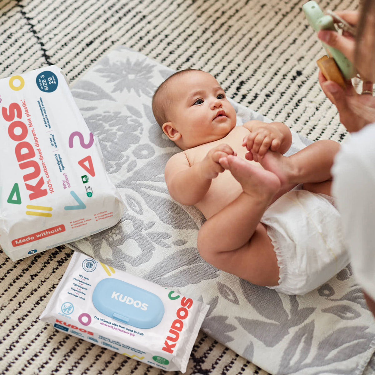 Diaper Box & Wipes Bundle | 100% Cotton Liner, TCF Diapers Size 1-6 | Kudos