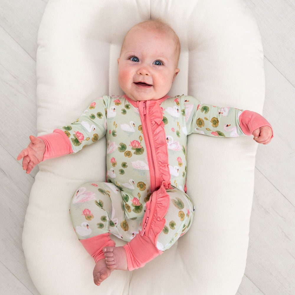Lillian's Garden Swans Bamboo Ruffle Convertible Footie