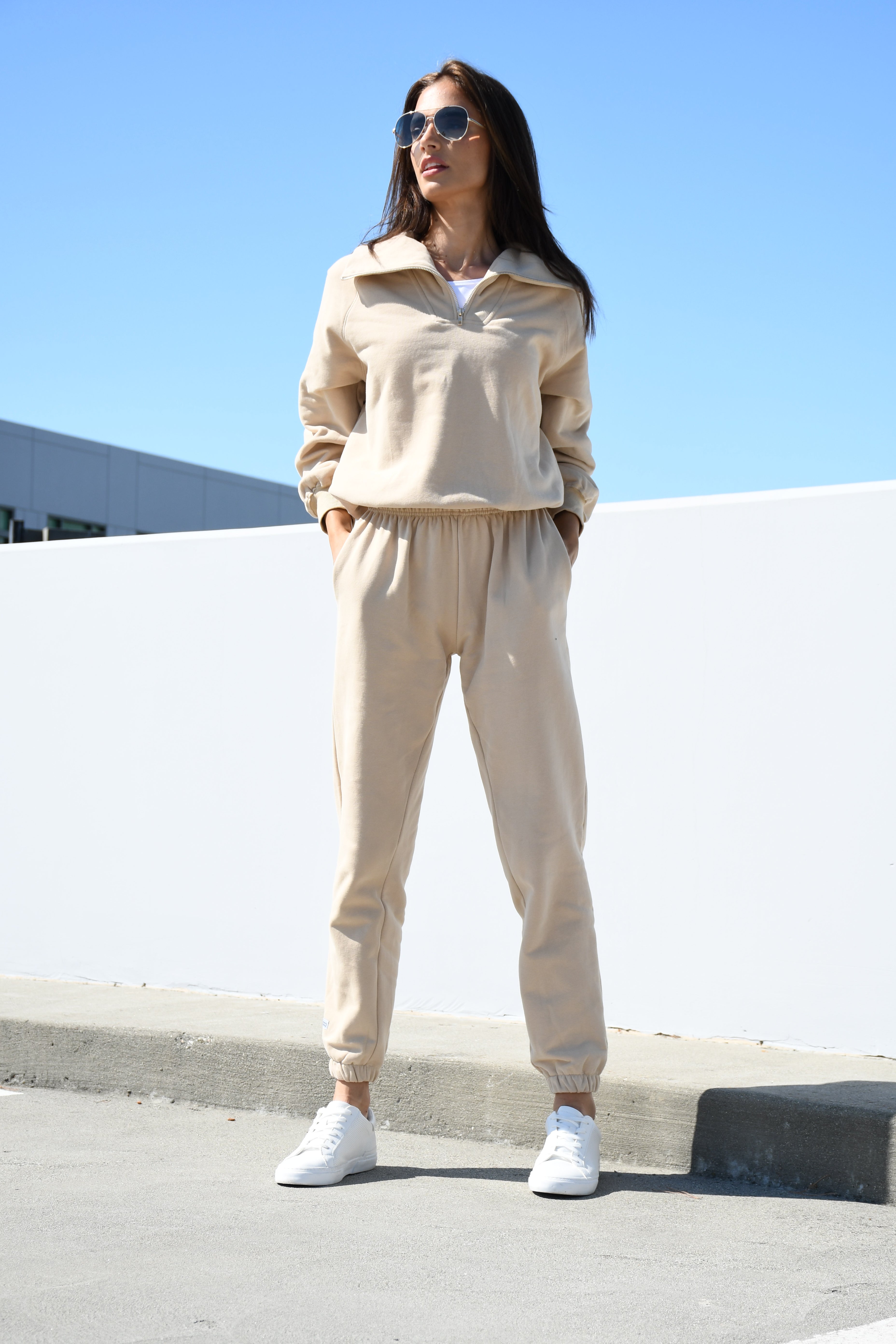 Harper Sweatshirt 1/4 zip Tan