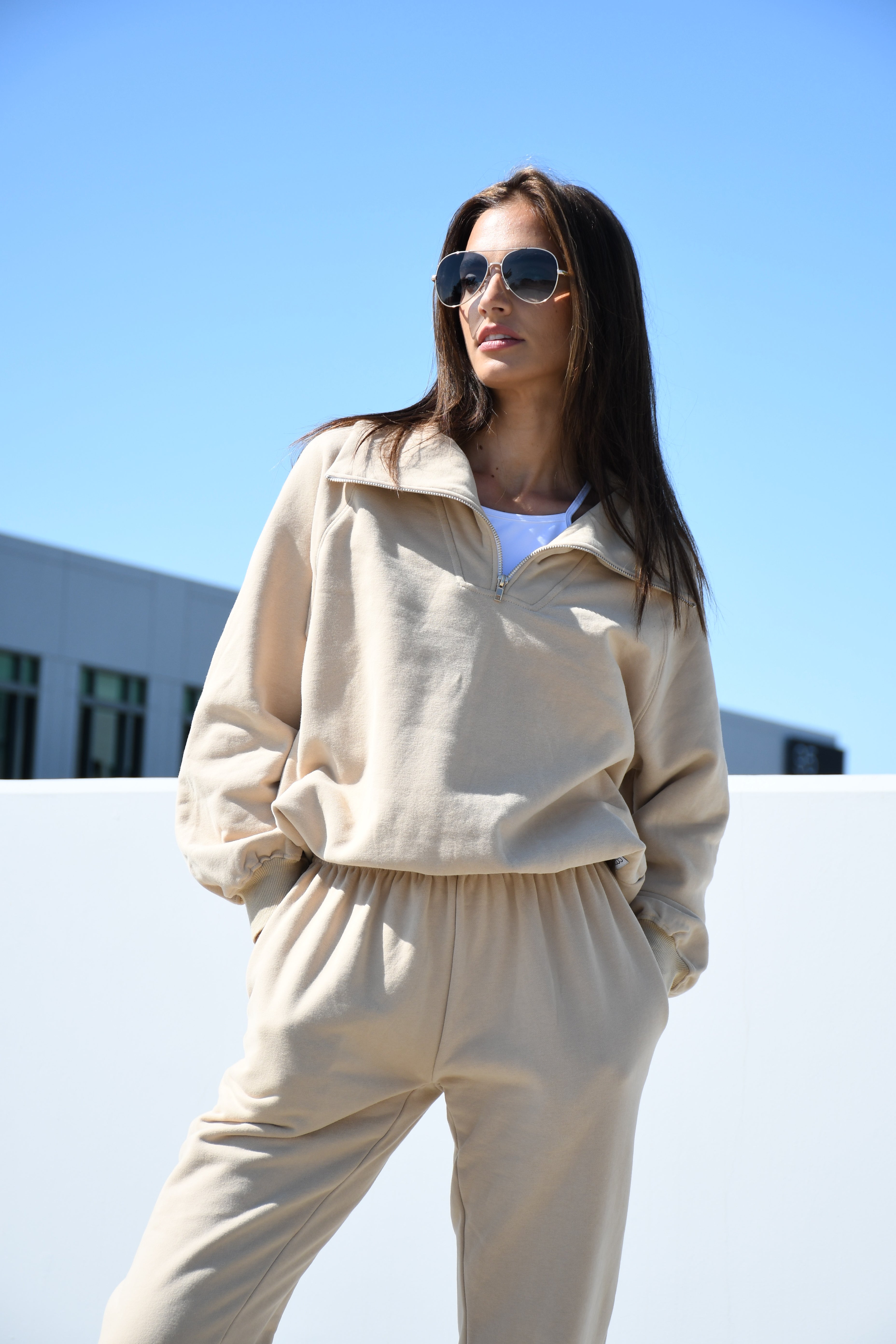 Harper Sweatshirt 1/4 zip Tan