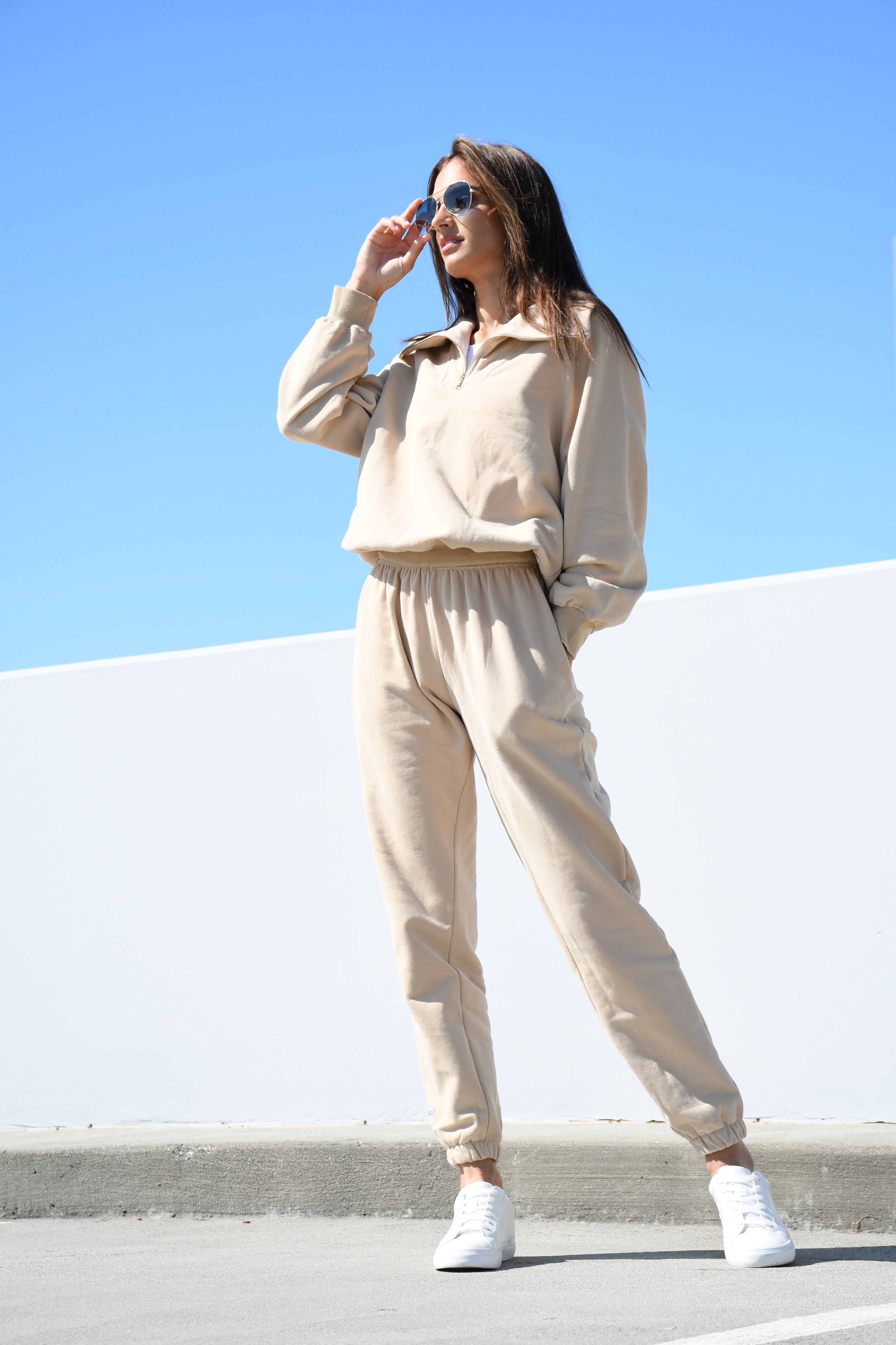 Harper Sweatshirt 1/4 zip Tan
