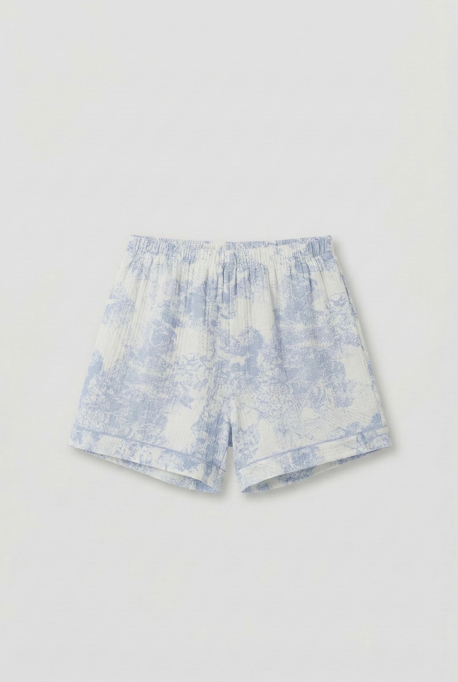 French Cottage Short Sleeves and Shorts Cotton Pajama Set / Blue