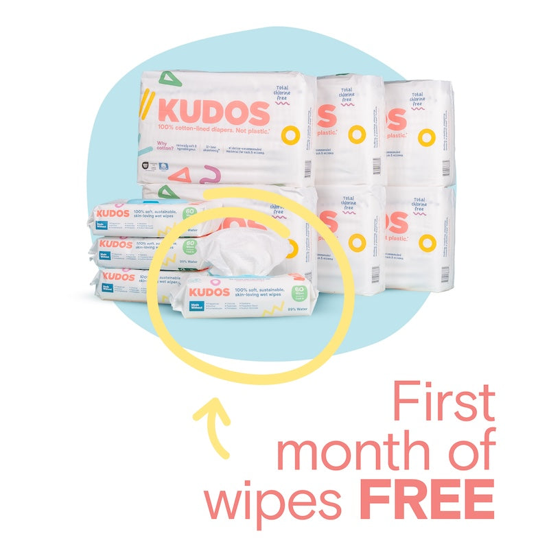 Diaper Box & Wipes Bundle | 100% Cotton Liner, TCF Diapers Size 1-6 | Kudos