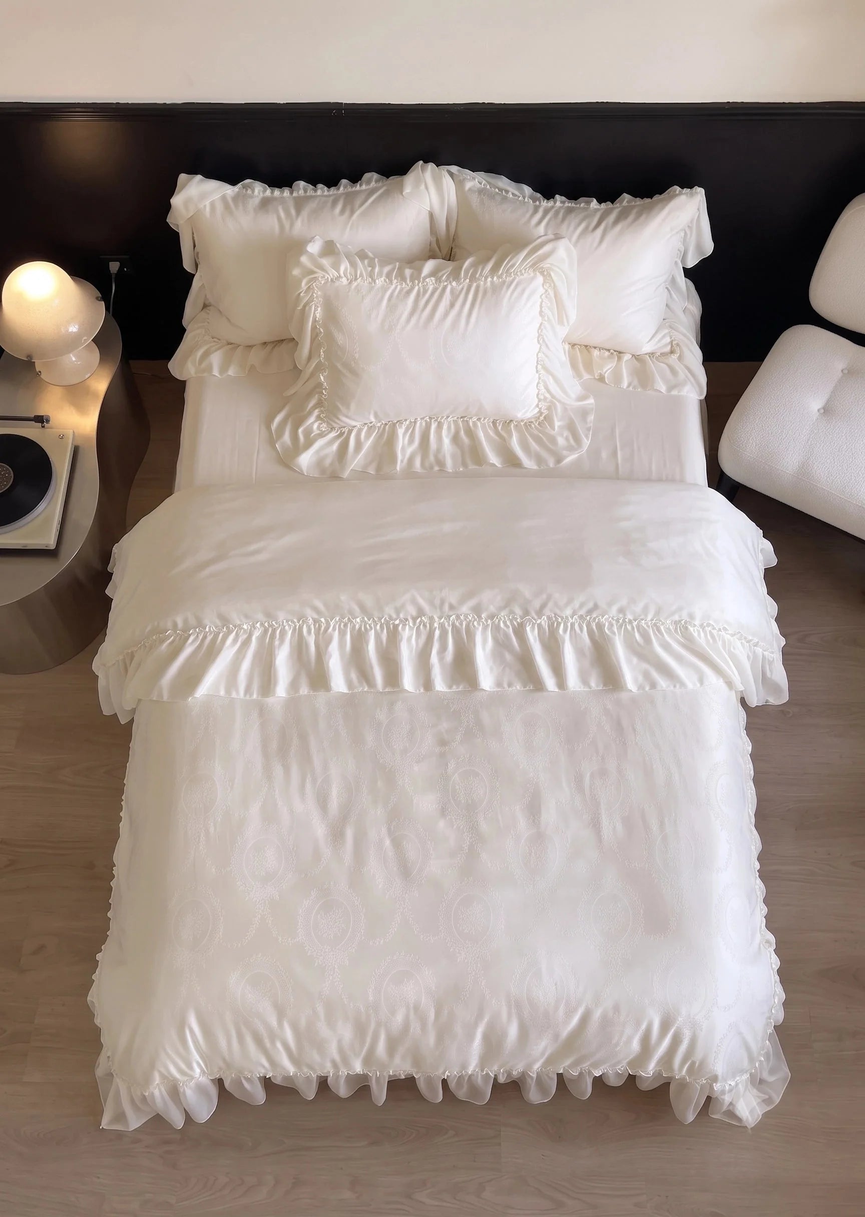 Airy Silky Floral Lace Bedding Set
