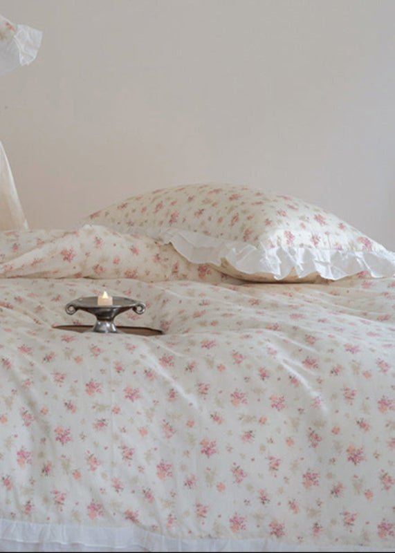 Annie Lace Ruffle Floral Bedding Set / Cream Blue