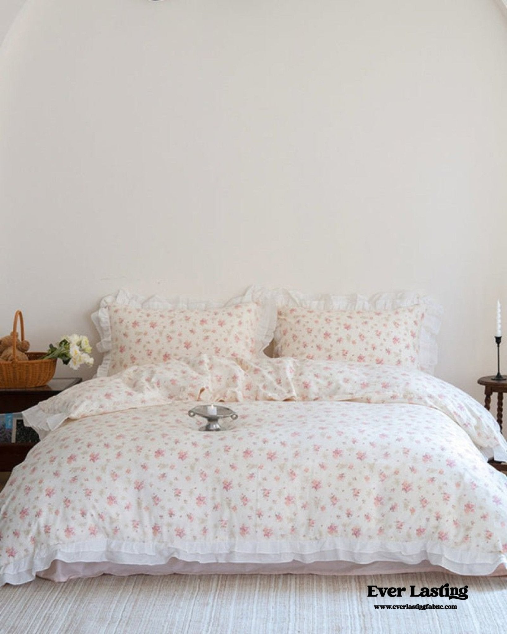 Annie Lace Ruffle Floral Bedding Set / Pink