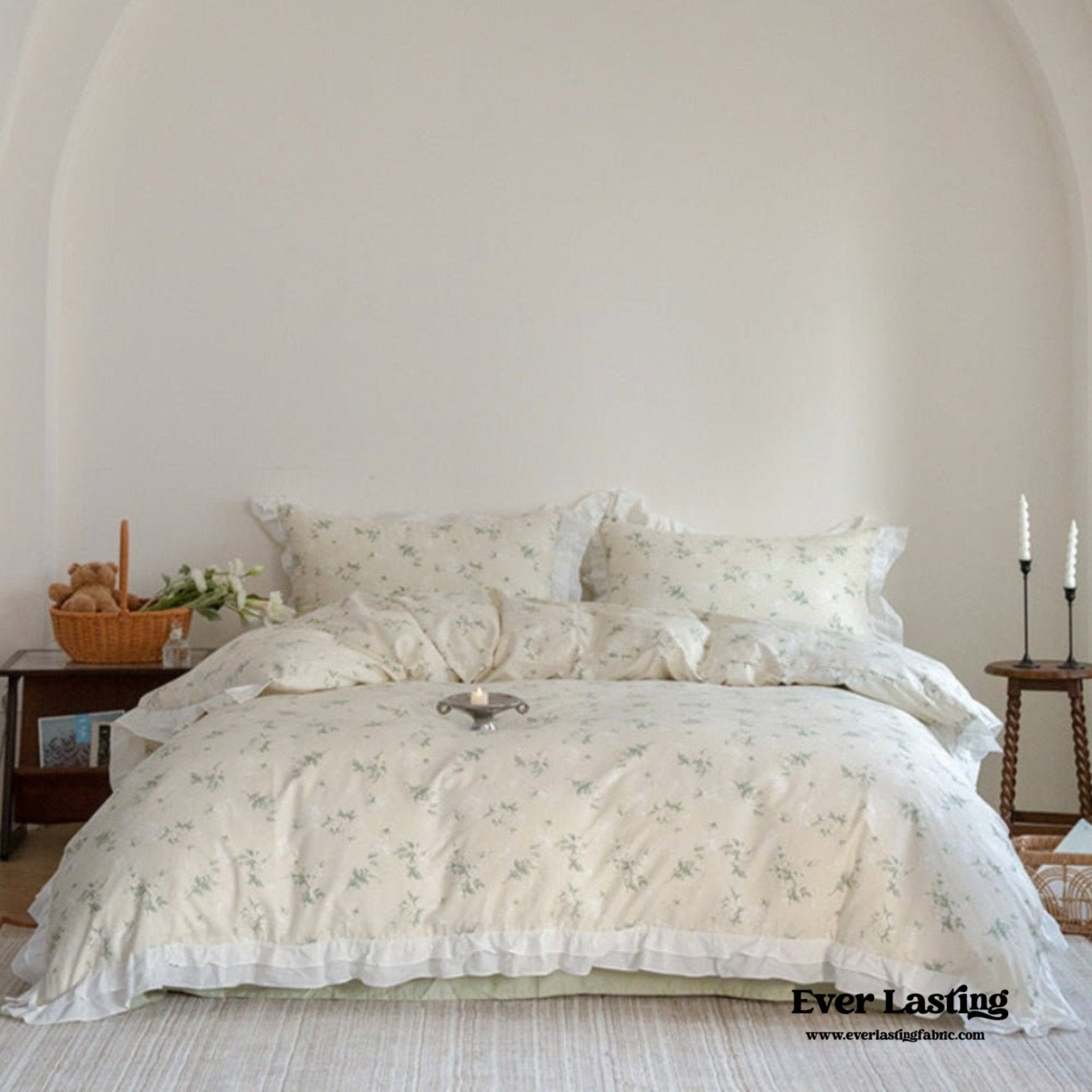 Annie Lace Ruffle Floral Bedding Set / Pink