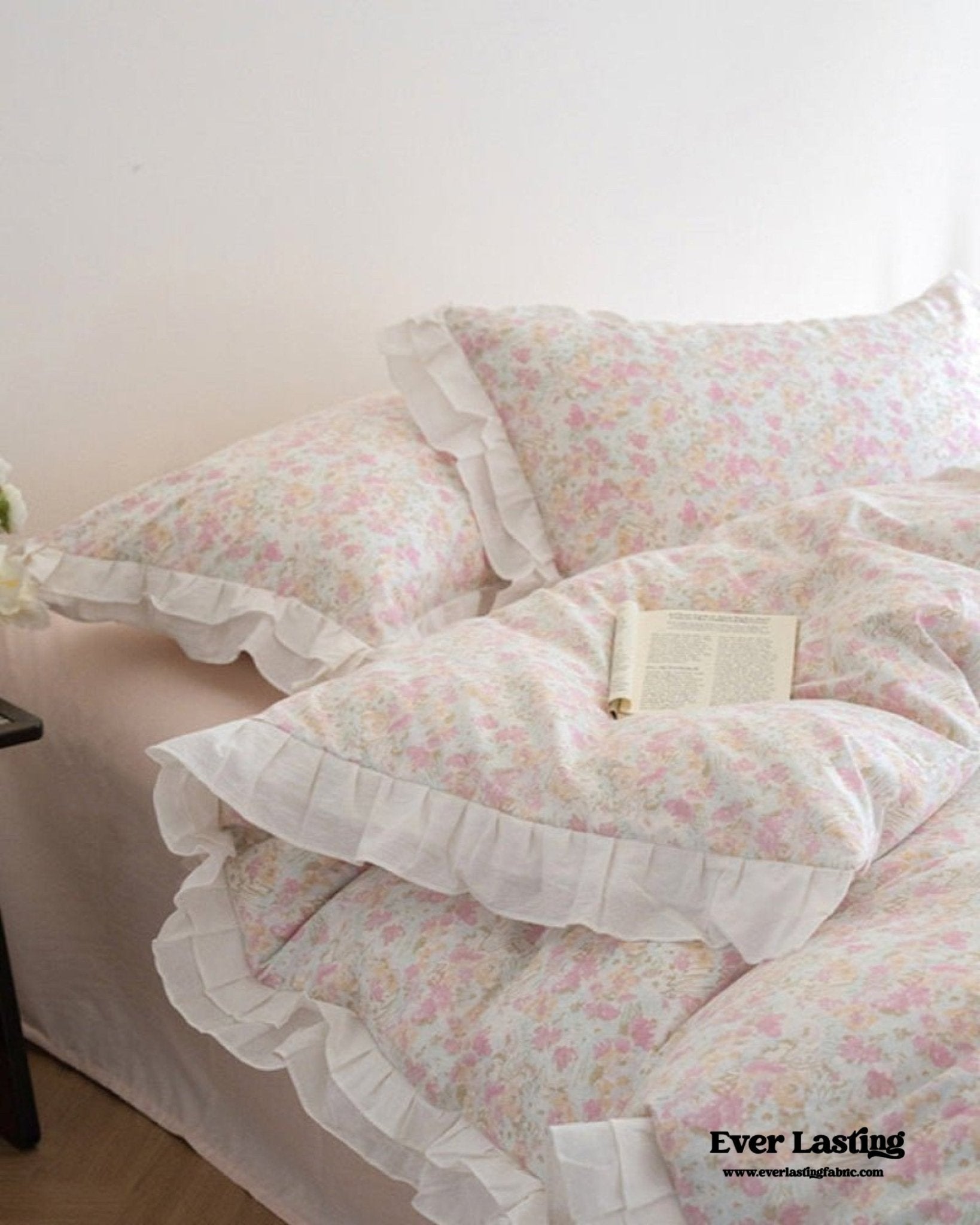 Annie Lace Ruffle Floral Bedding Set / Pink