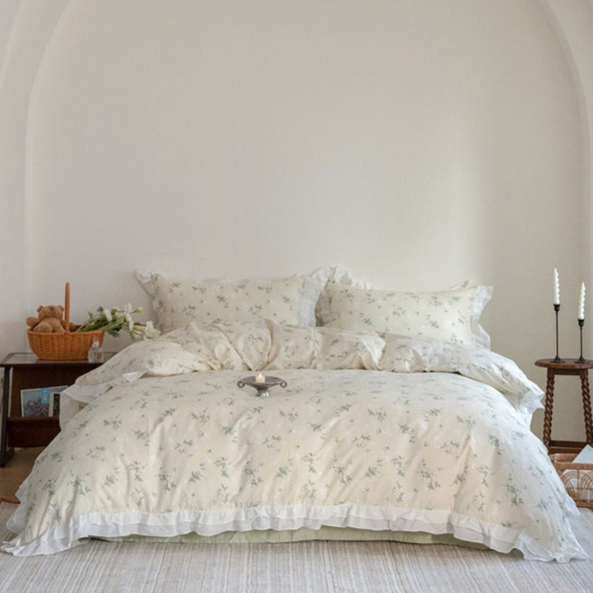 Annie Lace Ruffle Floral Bedding Set / Pink Beige