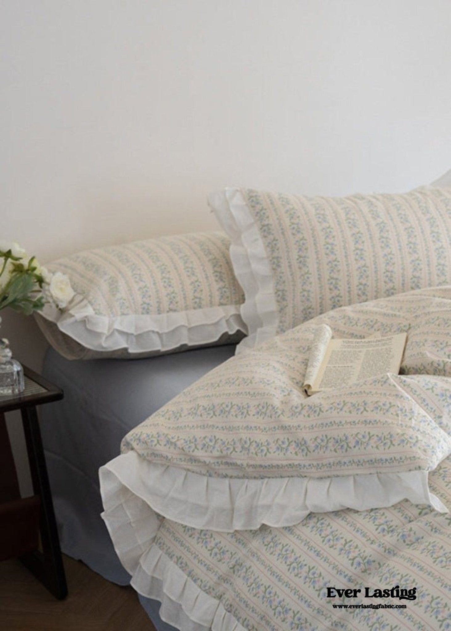 Annie Lace Ruffle Floral Bedding Set / Pink Beige