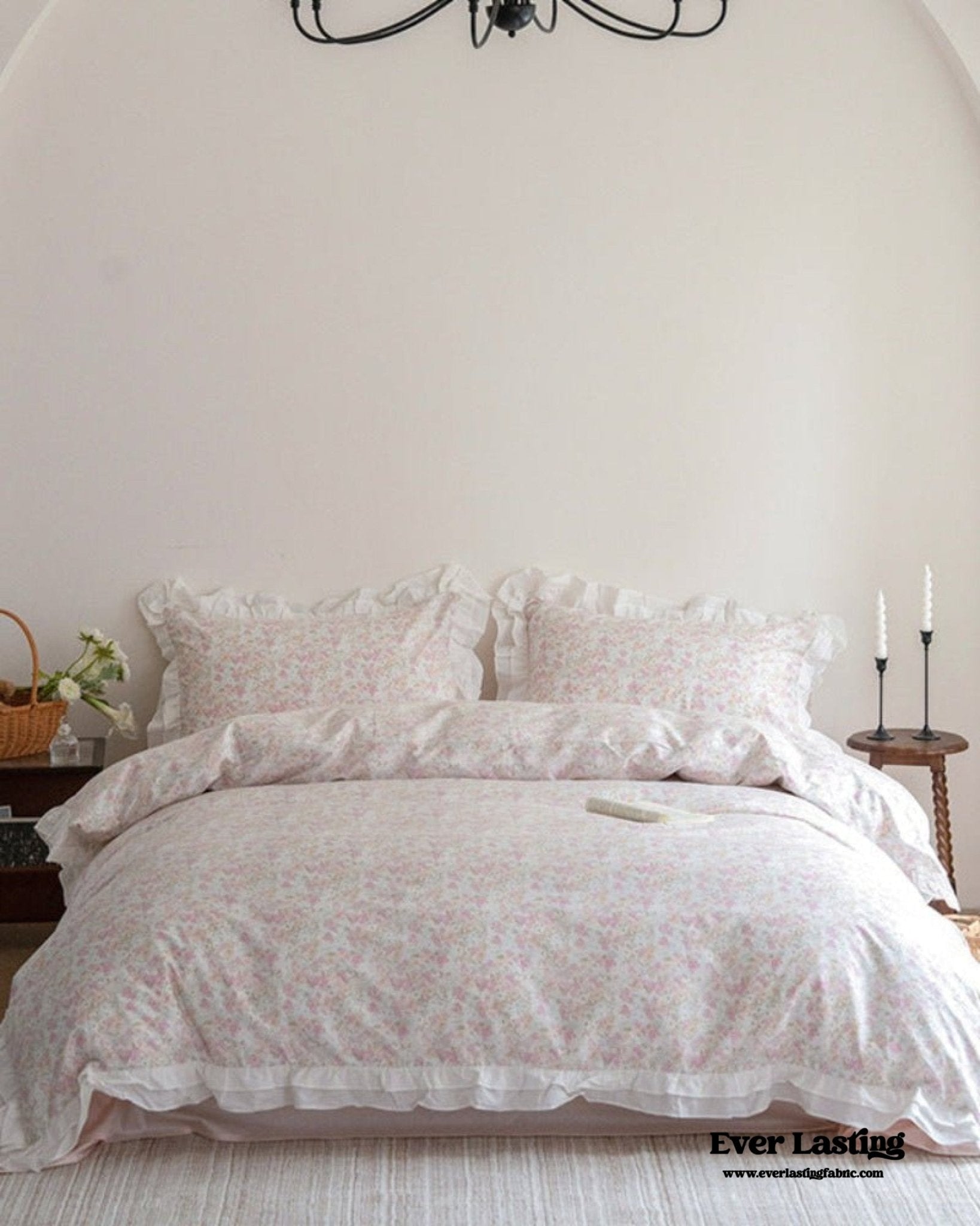 Annie Lace Ruffle Floral Bedding Set / Pink Beige