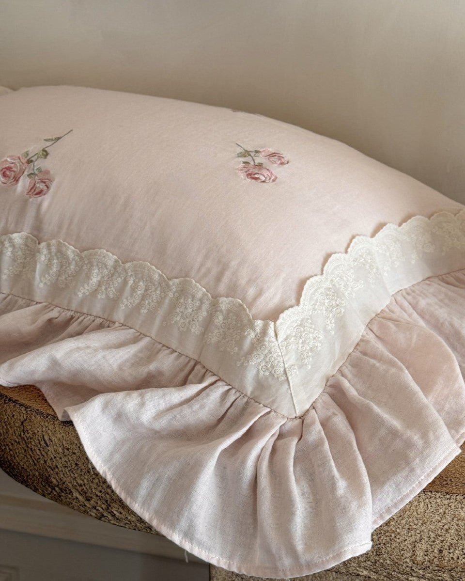 Beatrice Rose Lace Ruffle Bedding Set / Pink