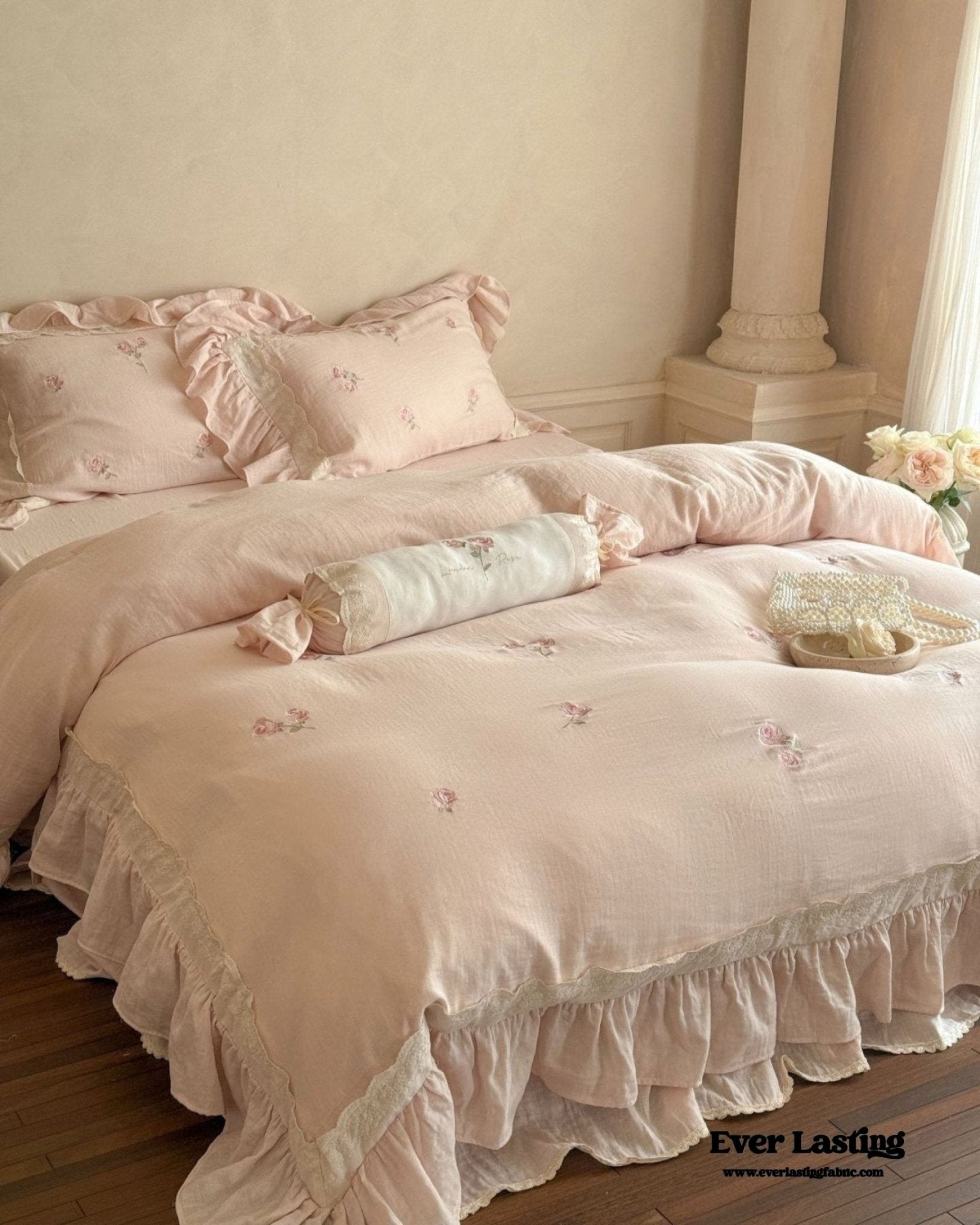 Beatrice Rose Lace Ruffle Bedding Set / Blue