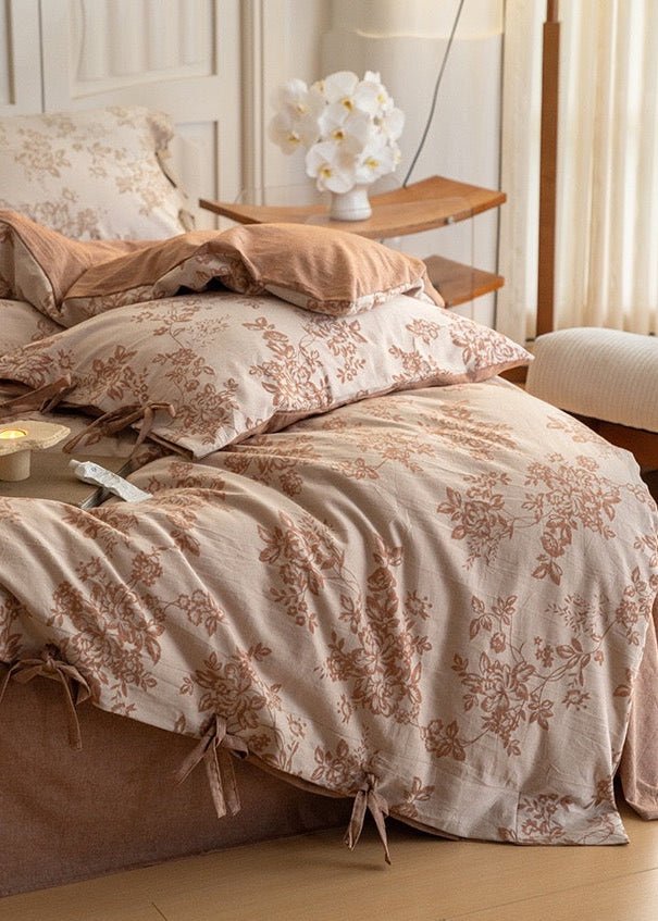 Bonnie Ribbon Bow Tie Floral Bedding Set / Light Gray