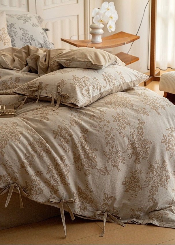 Bonnie Ribbon Bow Tie Floral Bedding Set / Light Gray
