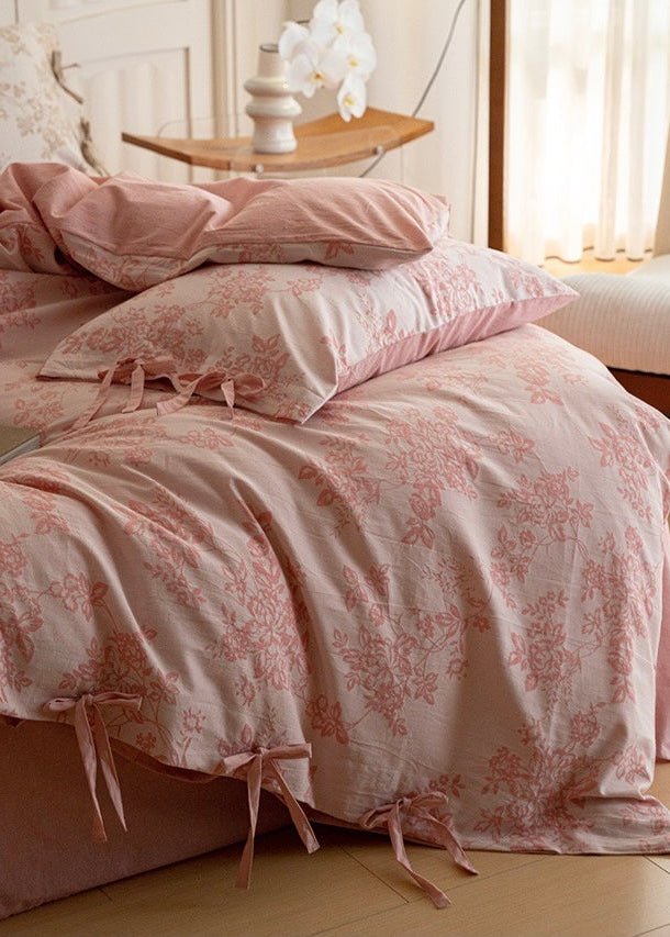 Bonnie Ribbon Bow Tie Floral Bedding Set / Light Gray