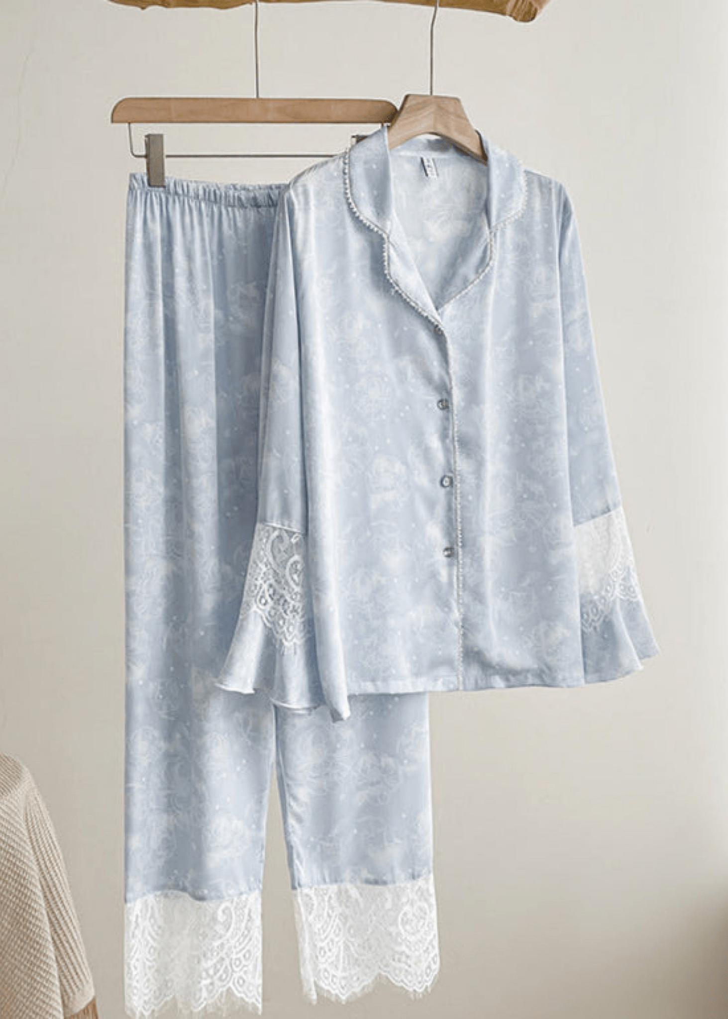 Celeste Silky Luxury Lace Pajama Set / Blue