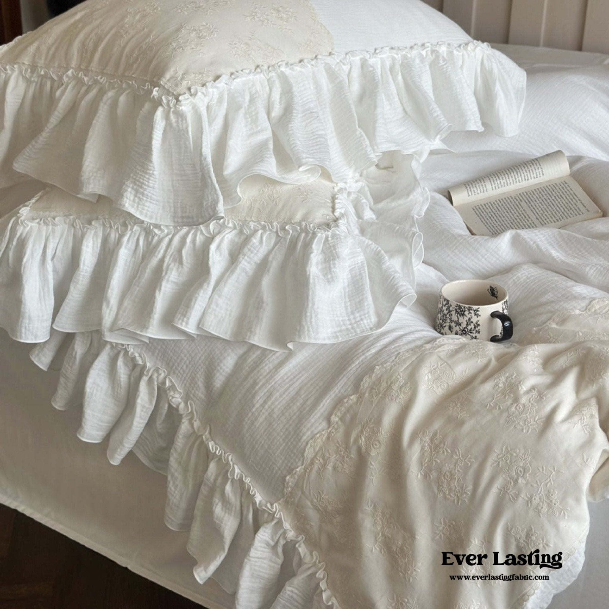 Celeste Soft Lace Embroidered Ruffle Bedding Set / Pink