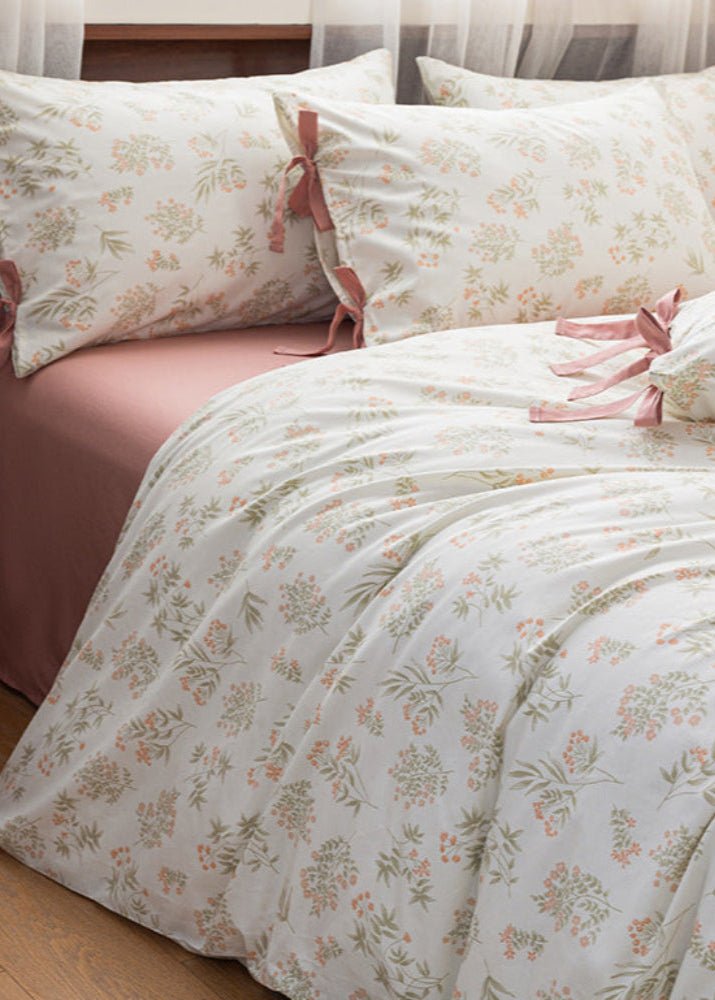Celia Cottage Ribbon Bow Tie Floral Bedding Set / Rust Pink