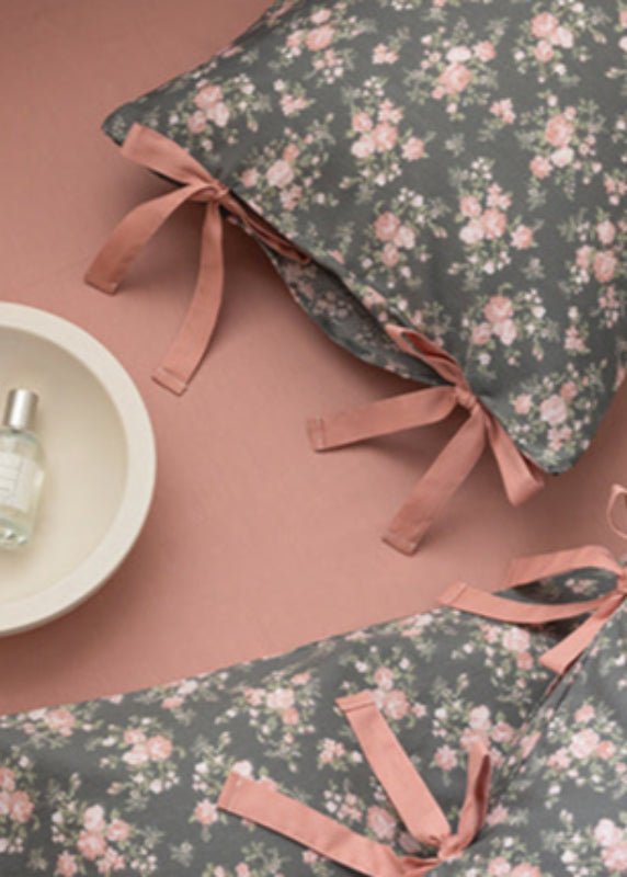 Celia Cottage Ribbon Bow Tie Floral Bedding Set / Blue