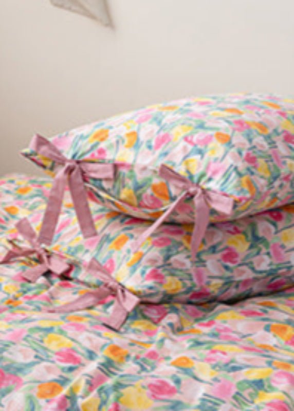 Celia Cottage Ribbon Bow Tie Floral Bedding Set / Purple