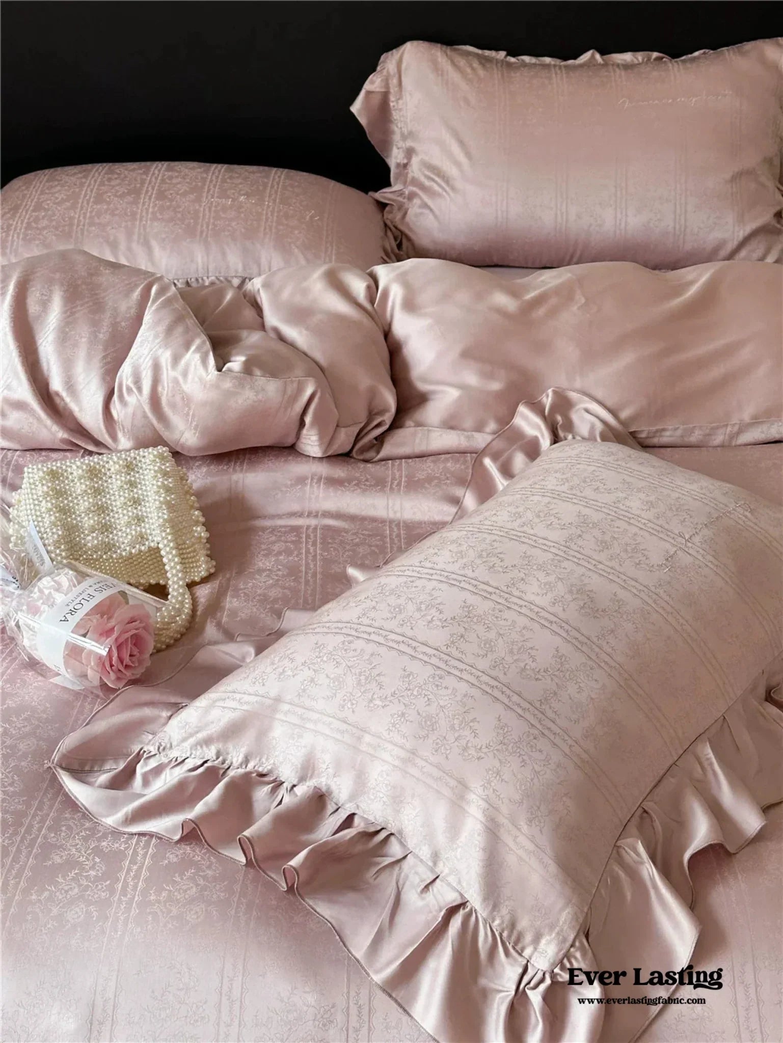 Coquette Tencel Silky Ruffle Bedding Set / White