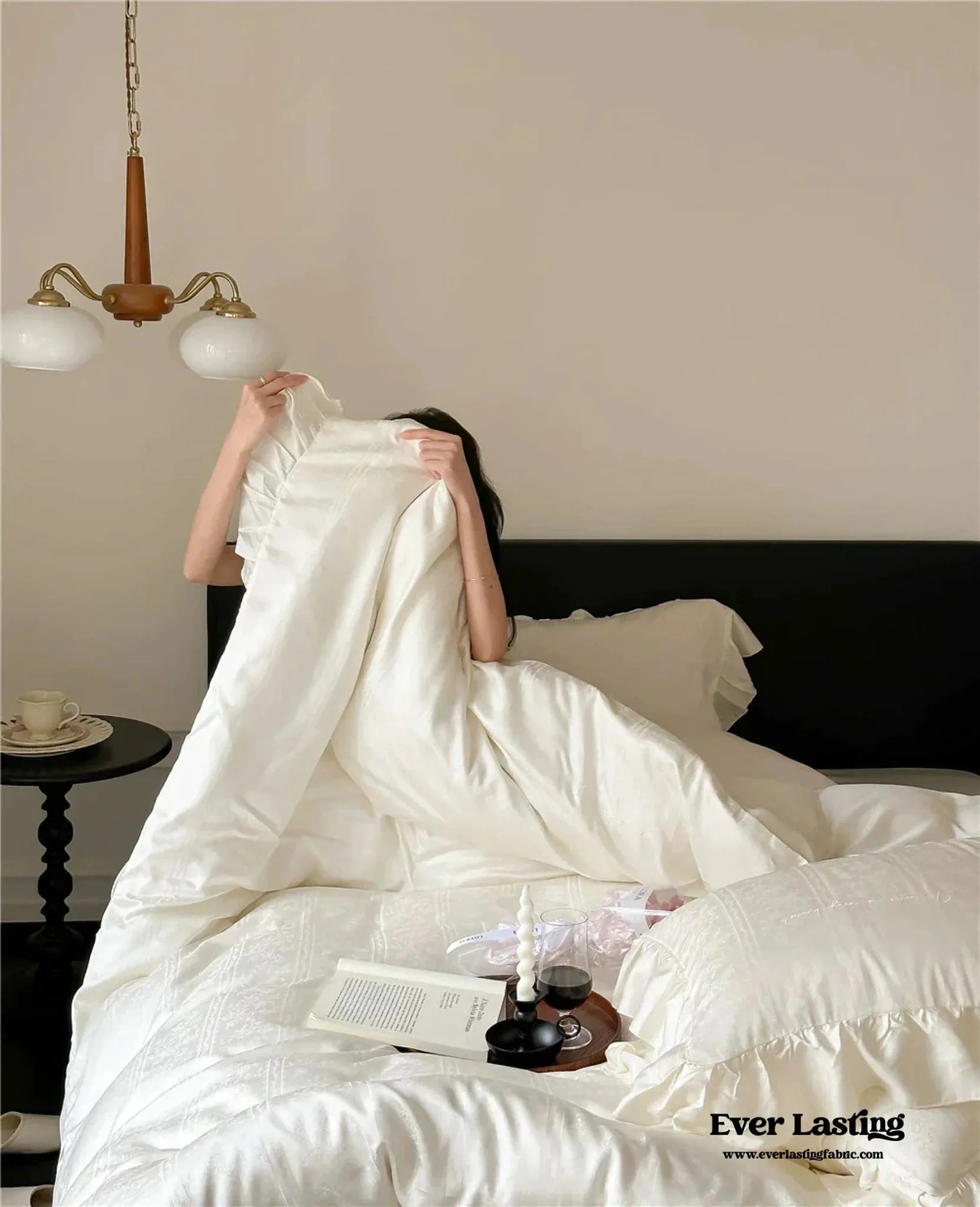 Coquette Tencel Silky Ruffle Bedding Set / White