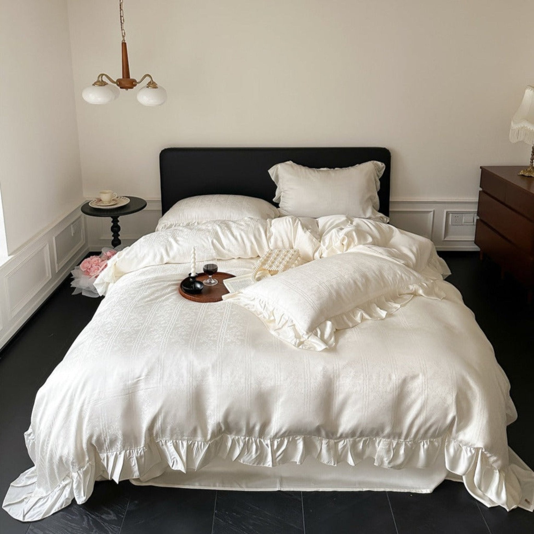 Coquette Tencel Silky Ruffle Bedding Set / White