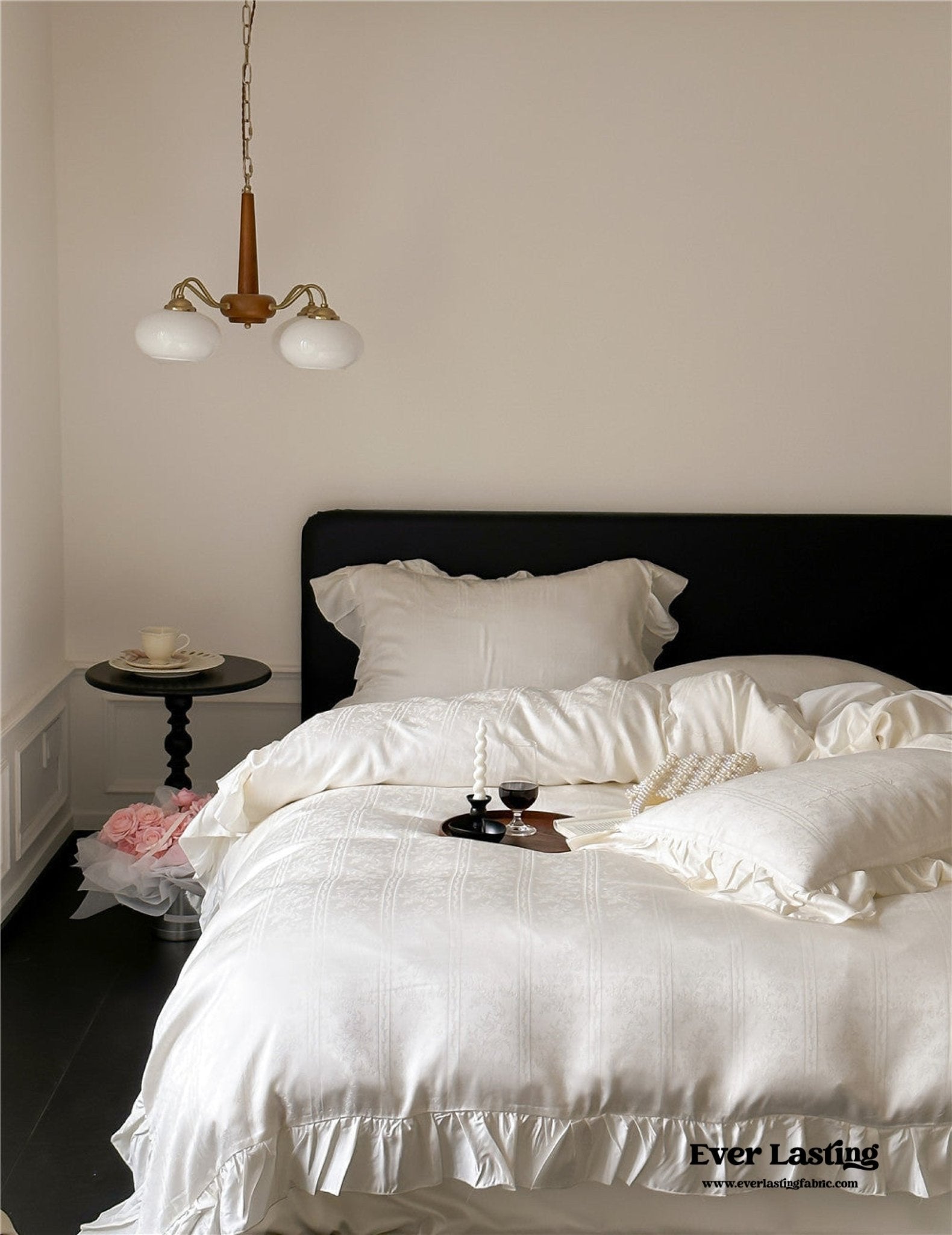 Coquette Tencel Silky Ruffle Bedding Set / White