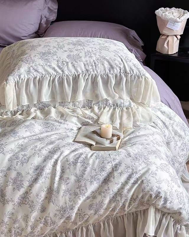 Daisy Purple Floral Ruffle Bedding Set