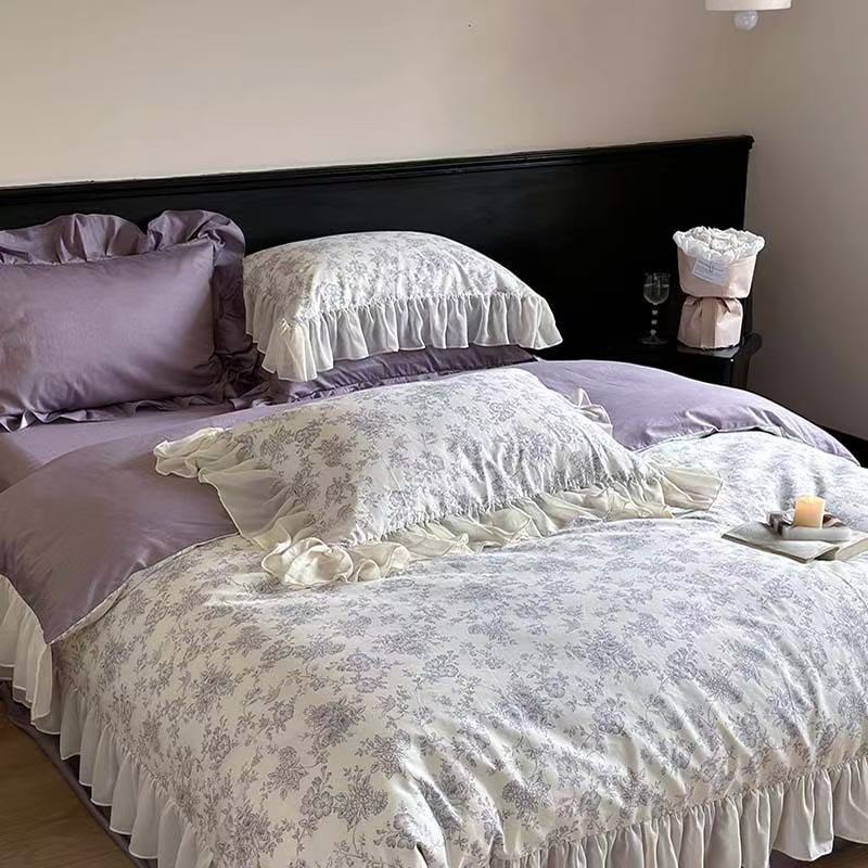 Daisy Purple Floral Ruffle Bedding Set