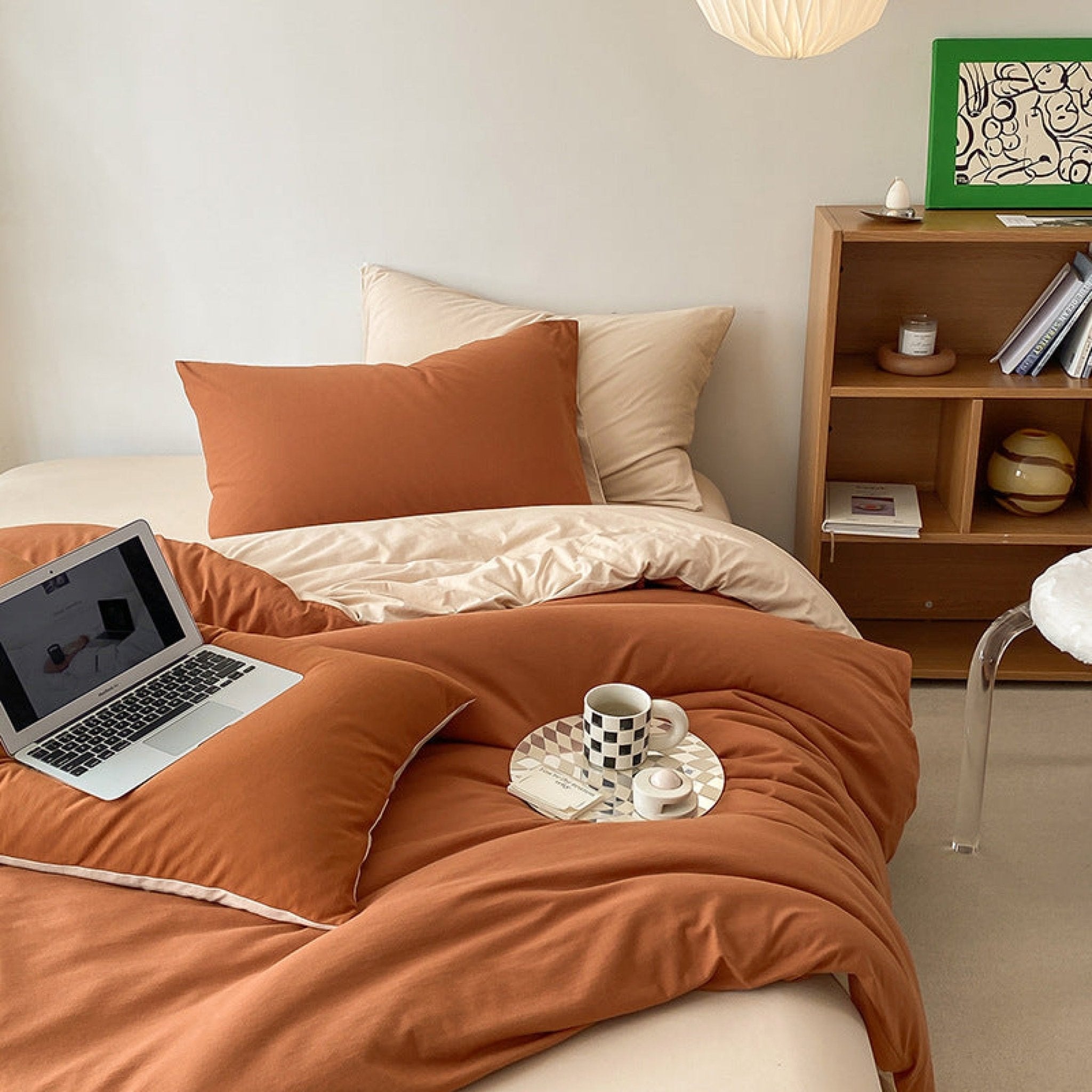 Duo Earth Tone Jersey Knit Bedding Set / Pink Beige